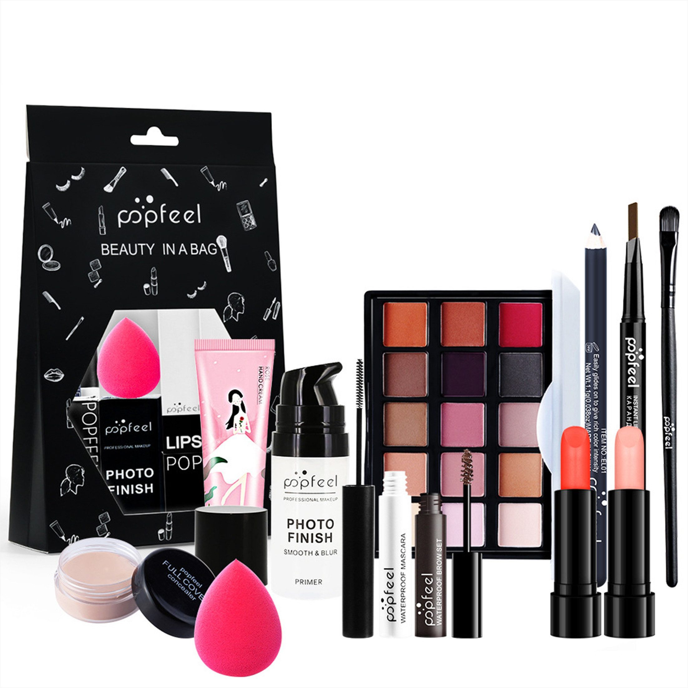 KINSI Schmink-Set Professionelles Make-up-Set,Damen Schminkset,Makeup Paletten, 12-tlg., Schminkset für Einsteiger,Geburtstags Weihnachten Geschenkset