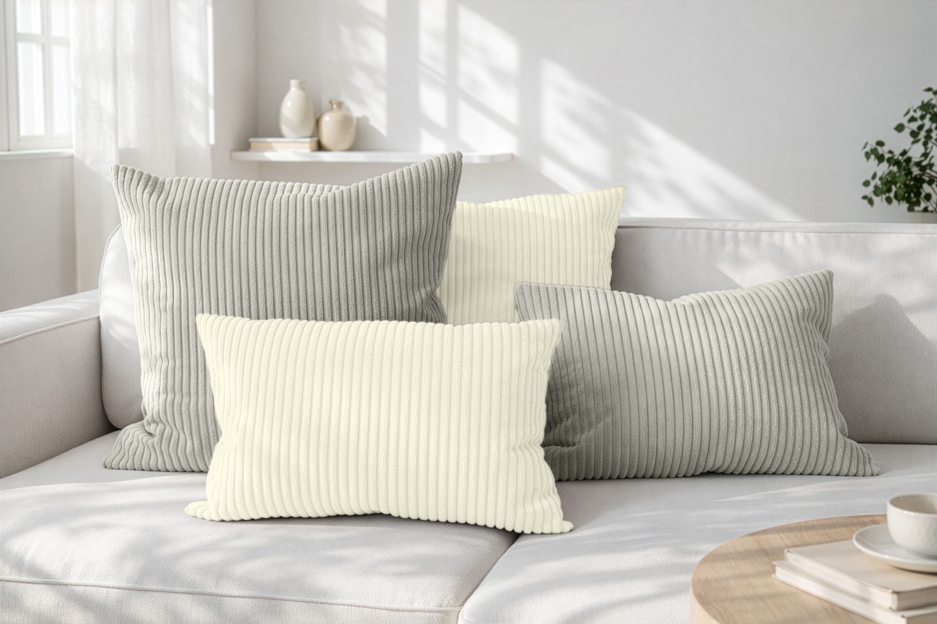 Amilian Dekokissen Sofakissen Cord-Optik 4er Set mit Füllung 2x 40x40 + 2x 35x45 cm, mit Füllung, Hotelverschluss, formstabil