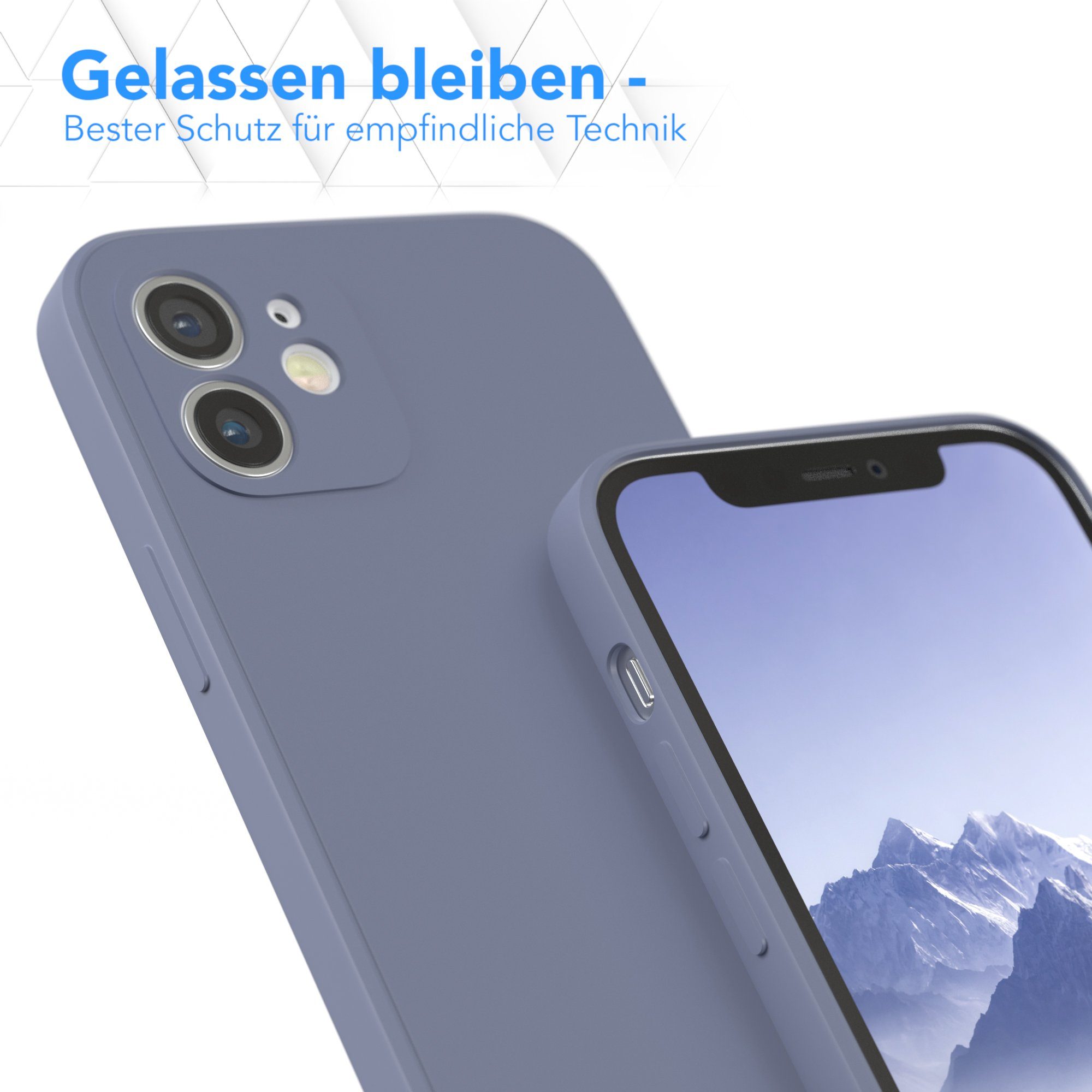 EAZY CASE Handyhülle für Apple iPhone 12 Hülle Silikon 6,1 Zoll, Silikon Schutzhülle mit Kameraschutz Matt Back Cover Soft Eis Blau – Bild 4 von 5