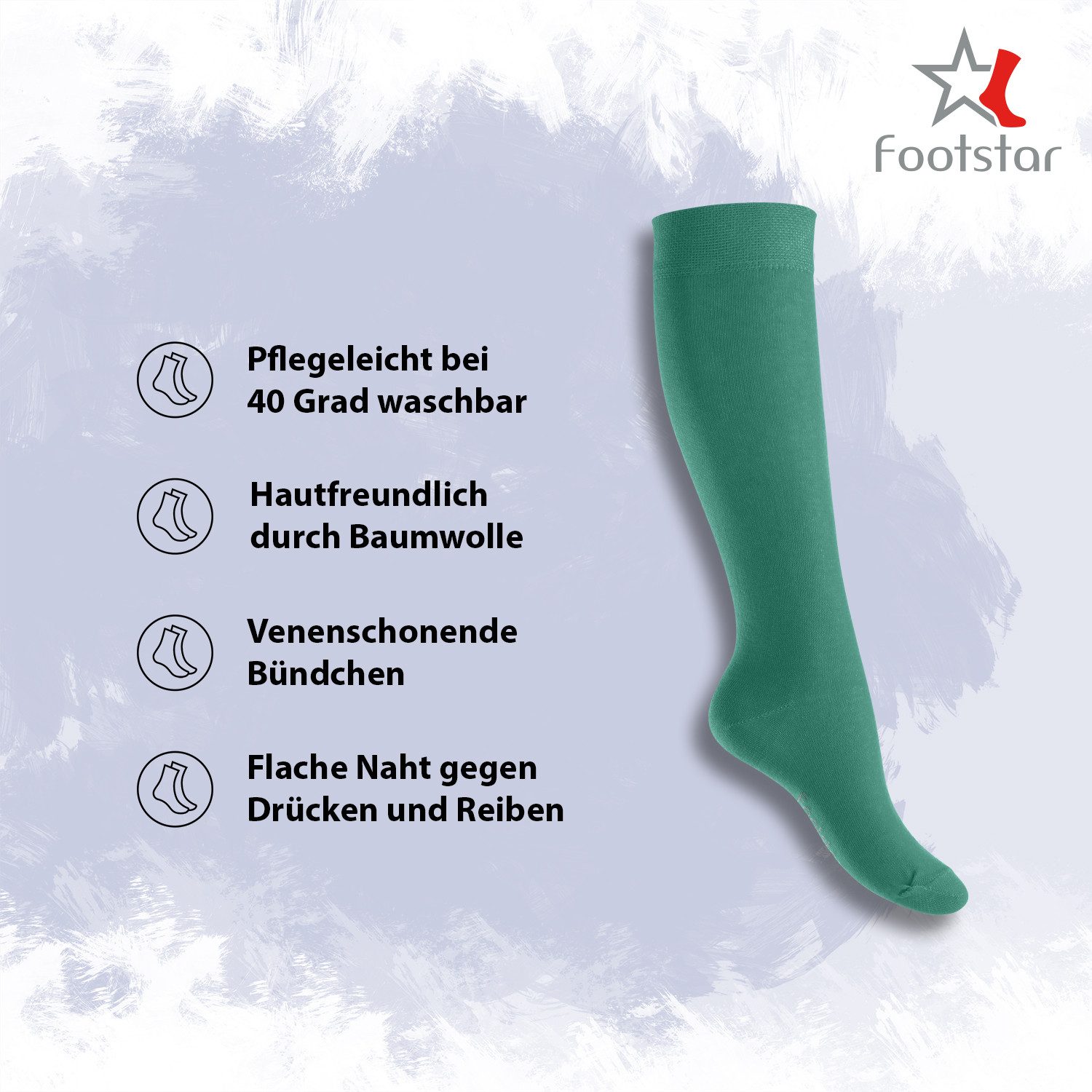 Footstar Langsocken EVERYDAY! 5 PAAR Damen & Herren Kniestrümpfe Lange Socken kniehoch – Bild 2 von 4