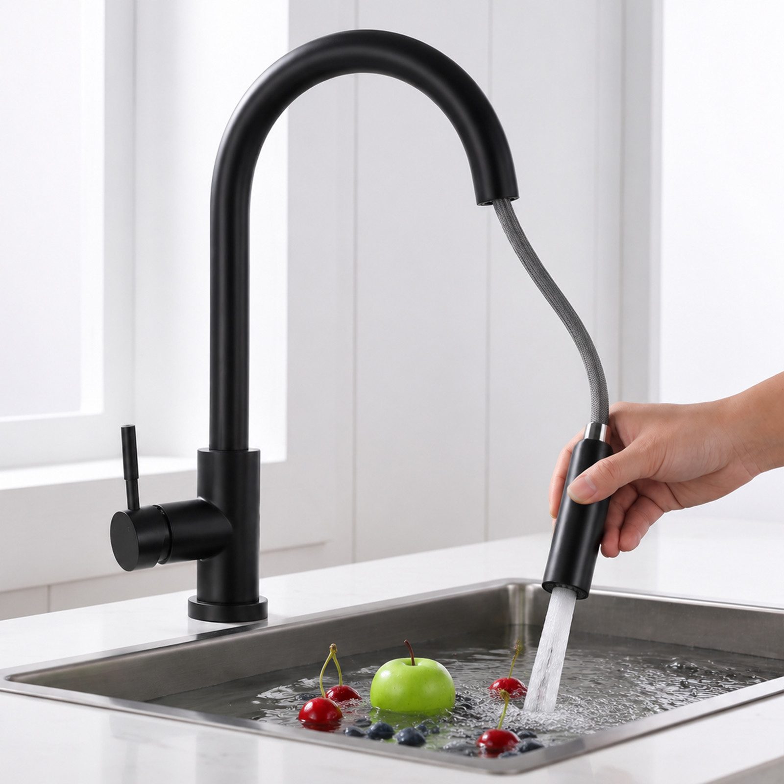Nettlife Küchenarmatur Ausziehbar Schwarz/Silber Wasserhahn Küche Brause 2-in-1 Brausekopf (1-St) Edelstahl Mischbatterie Spüle 360° Drehbar mit 2 Strahlarten