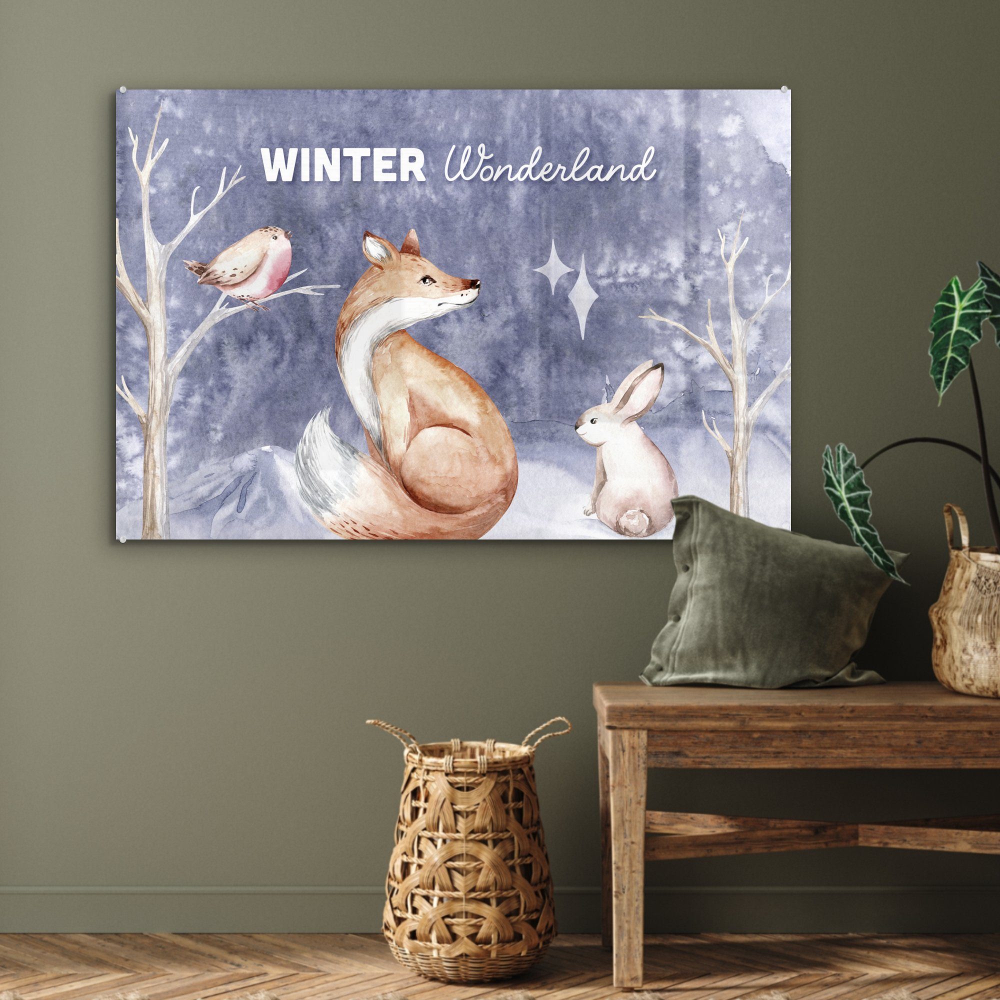 - St), Winter - Fuchs - Kaninchen, Acrylglasbild Vogel MuchoWow (1 Acrylglasbilder & Wohnzimmer Schlafzimmer