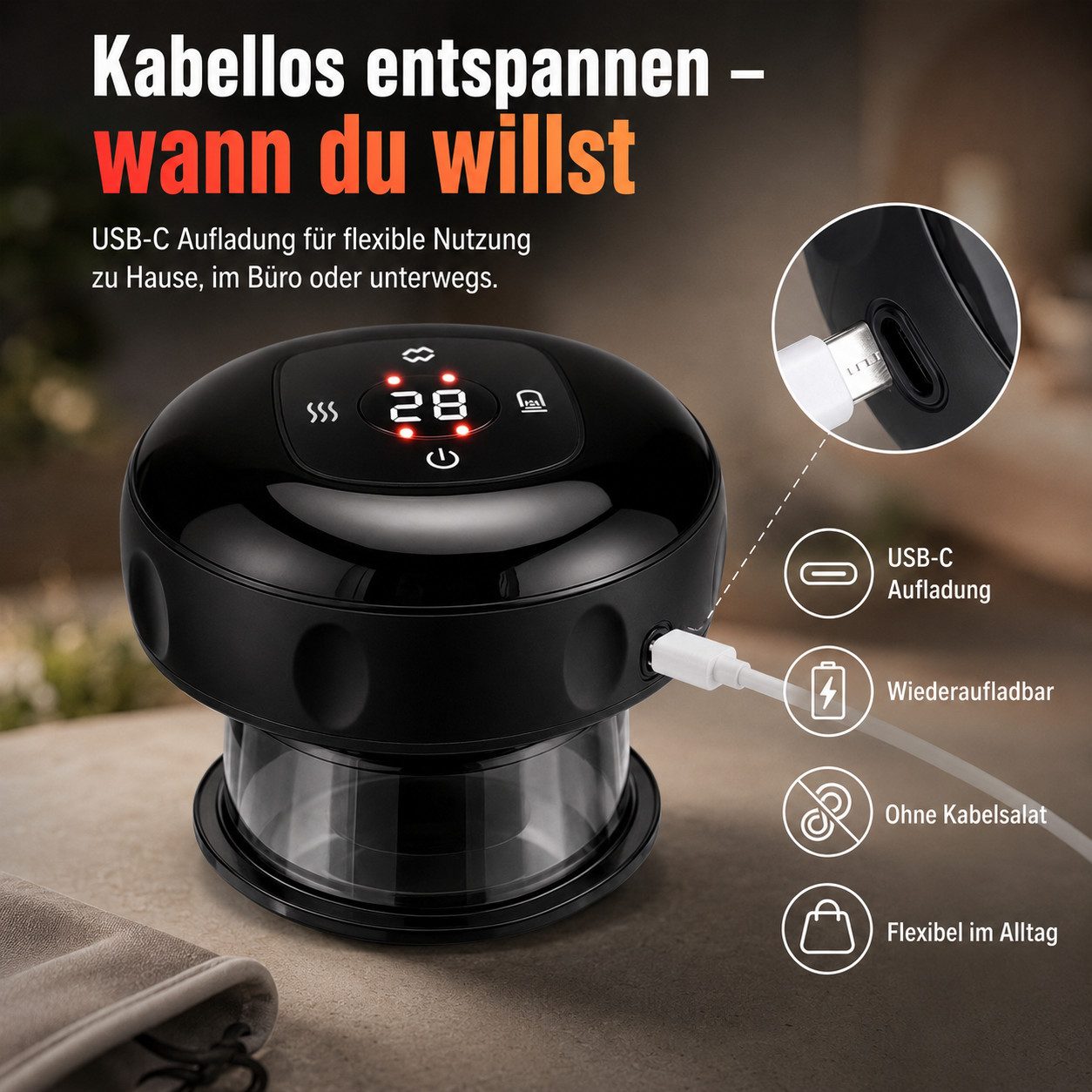 Goldstern-Tech Massagegerät Elektrisches Schröpftherapie-Set mit 12 Stufen, Smart Dynamic Suction 3-in-1-Vakuumtherapiegerät, 3-in-1 Wellnessgerät: Schröpfen, Wärme & Rotlicht, Innovative Schröpfmassage mit Wärme & Rotlichtfunktion