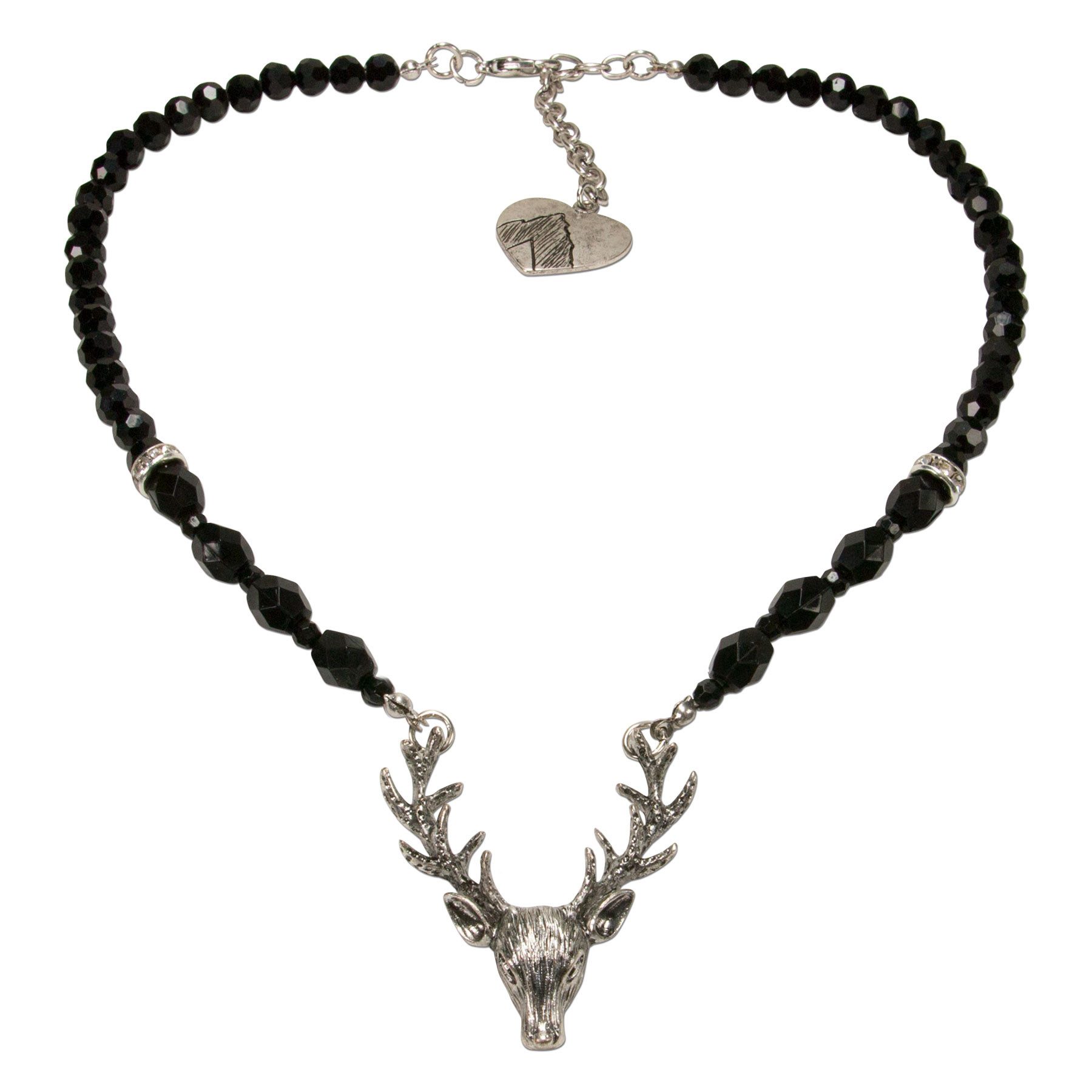 Collier Perlen-Trachtenkette Hirsch (schwarz)