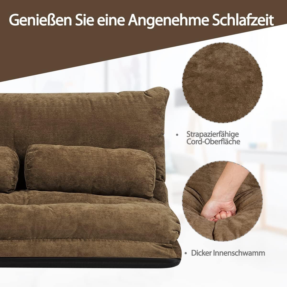 COSTWAY Schlafsofa, bettfunktion,verstellbare Rückenlehne,klappbar,Kissen