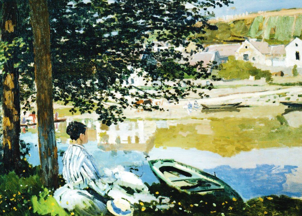 Postkarte Kunstkarte Claude Monet "Am Ufer der Seine bei Bennecourt"