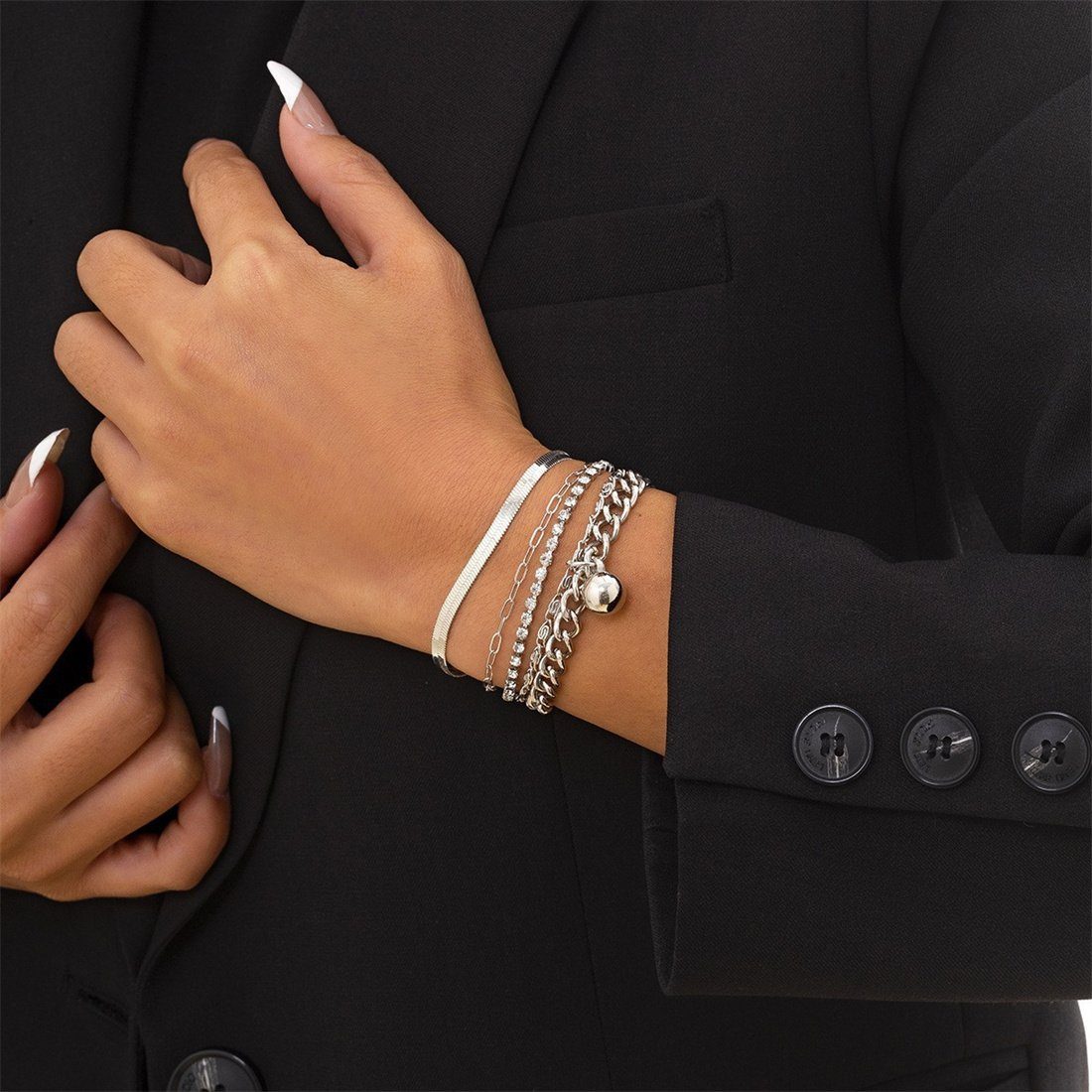 DÖRÖY Armband Women's Bohemian Multi-Layered Bracelet Set, Strass Armbänder Schmuck Silber