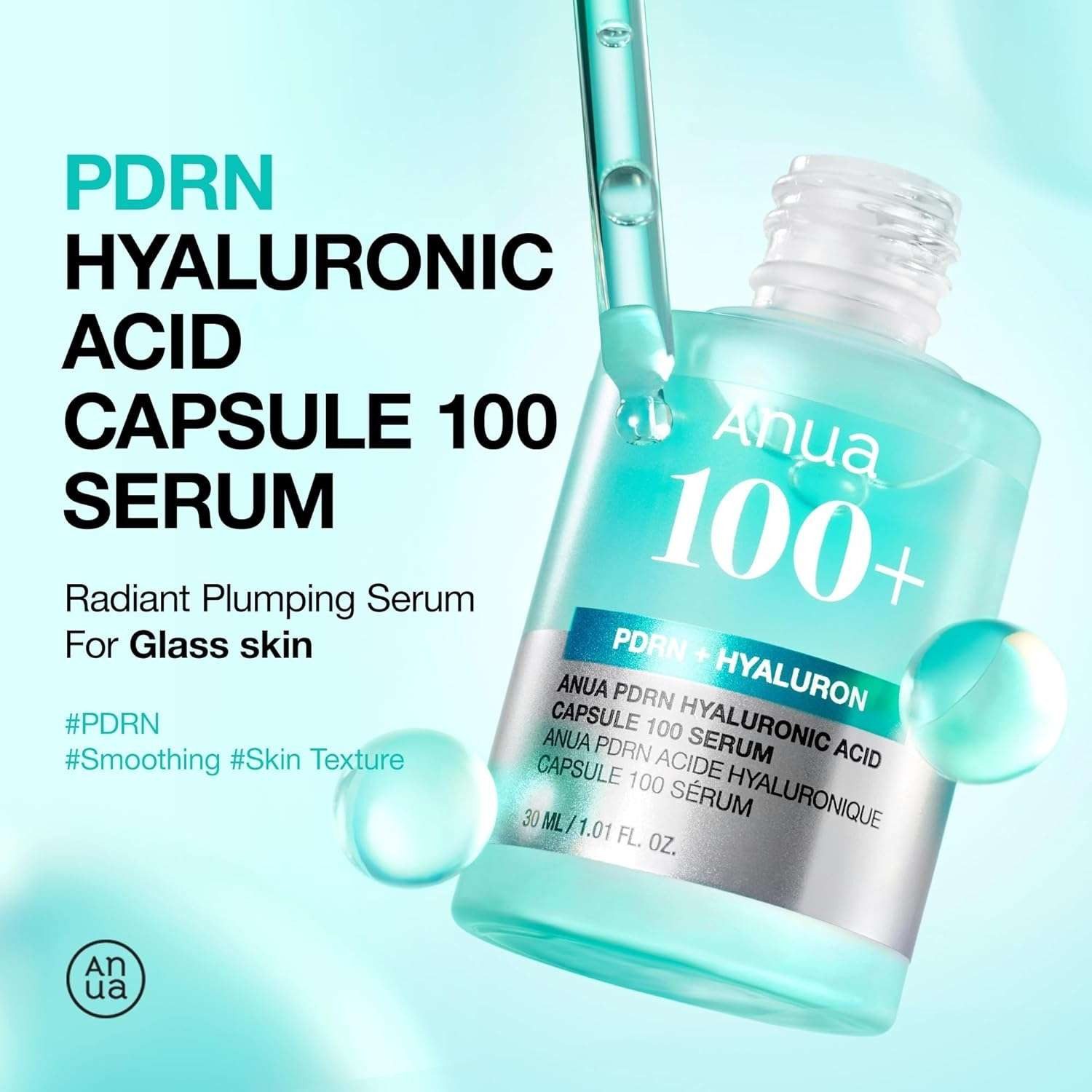 Anua Gesichtsserum PDRN Hyaluronic Acid Capsule 100 Serum 30ml – Feuchtigkeitsspendendes Anti-Aging Gesichtsserum mit 11-fach Hyaluronsäure, Kollagen &, Lachs-DNA – Für glatte, strahlende Haut & verbesserte Elastizität