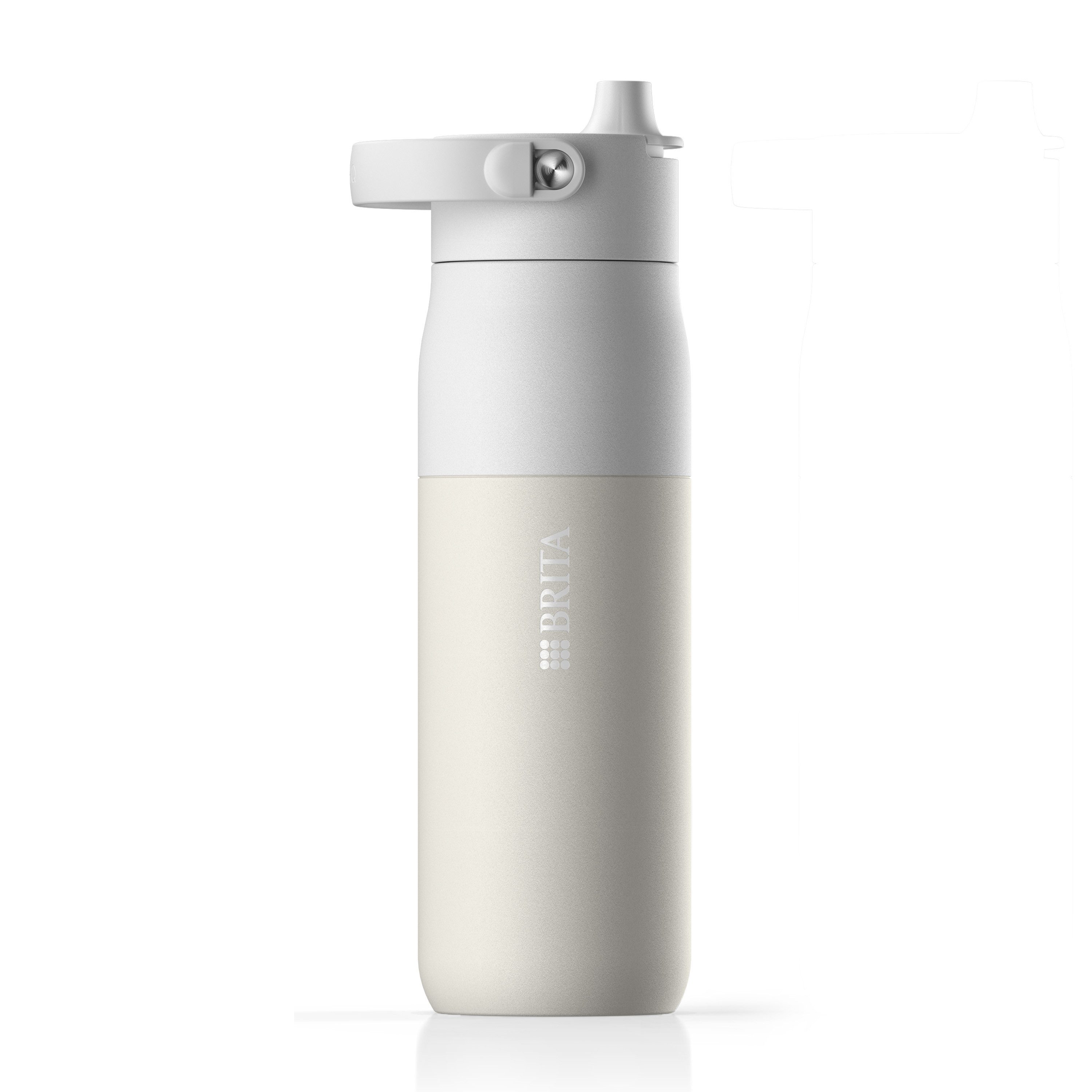 BRITA Trinkflasche BRITA LARQ Essential Trinkflasche (1L) weiß mit Strohhalm, Edelstahl Wasserflasche mit doppelwandiger Isolation - hält 24h kalt