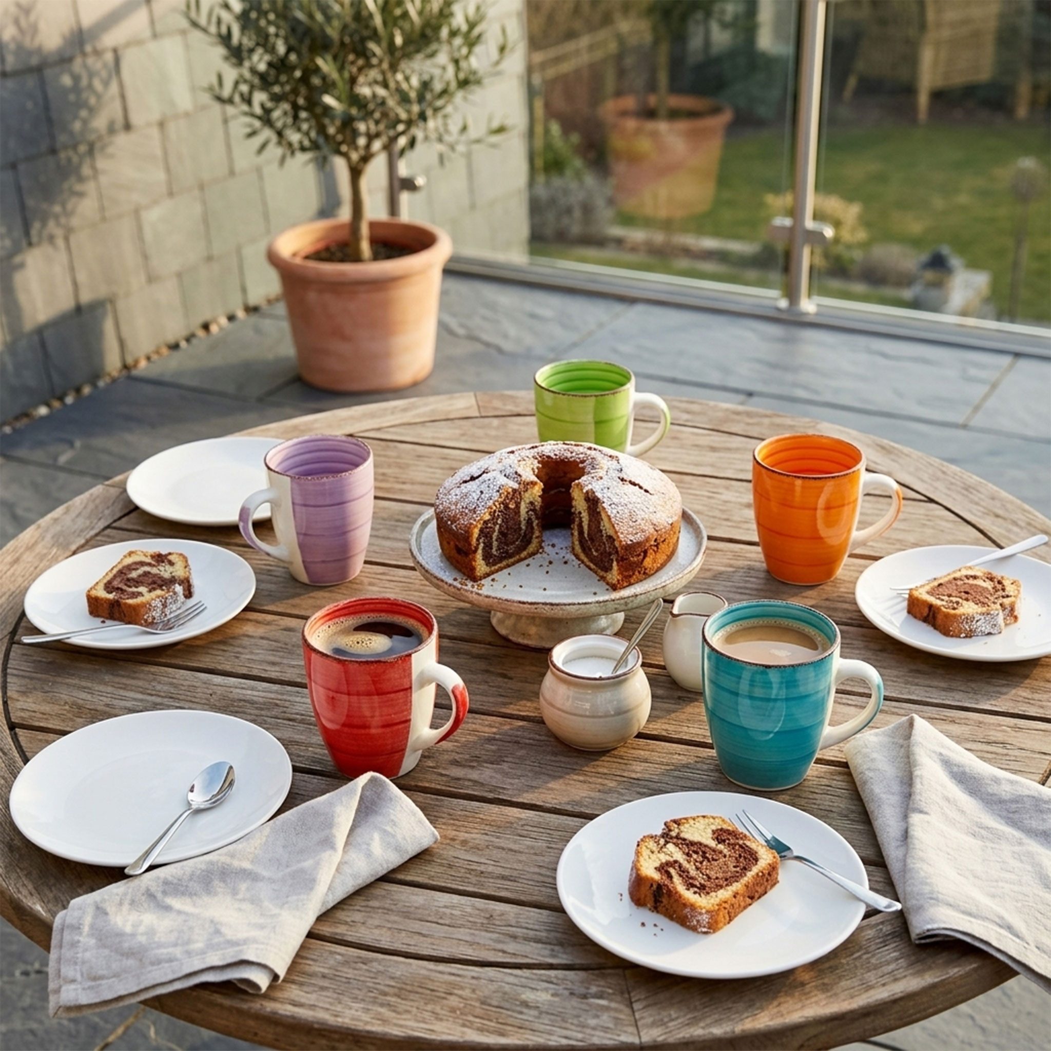 Spetebo Kaffeeservice Kaffetasse 6er Set 340ml Volumen - bunt gemischt (6-tlg), 6 Personen, Porzellan, Kaffeebecher Set im modernen Design