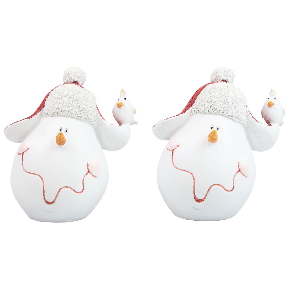 Viana Weihnachtsmann Weihnachtsdeko Schneemann mit Mütze und Vögelchen, Tischdeko, 2 Stück
