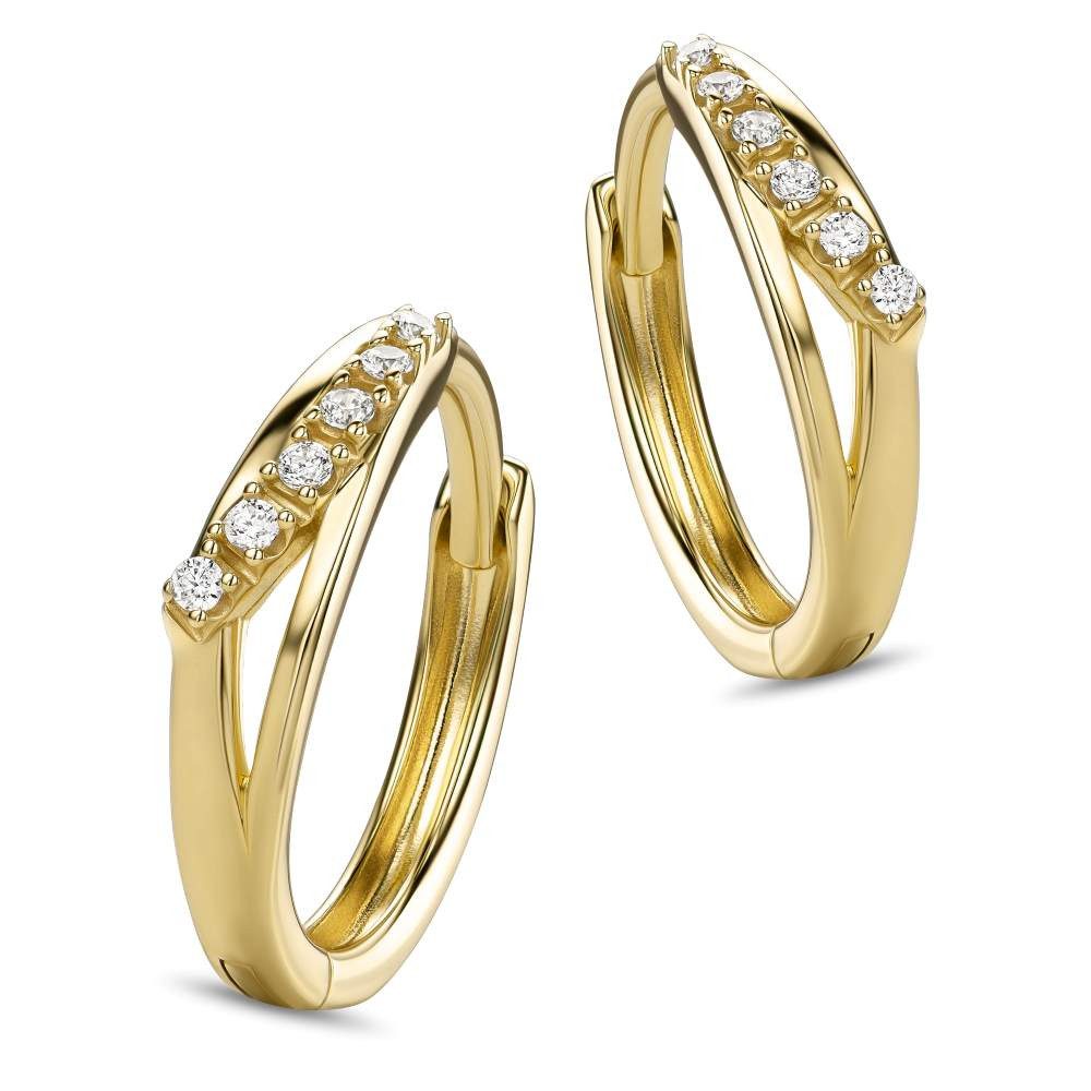 Miore Klappcreolen MAE9112E für Damen aus 9K (375) Gelbgold in 12,5 mm x 3 mm, mit 12 Zirkonia insgesamt 0,09 ct