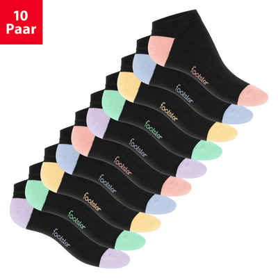 Footstar Sneakersocken Sneaker Socken (10 Paar) Kurzsocken - Bunte Ferse & Spitze