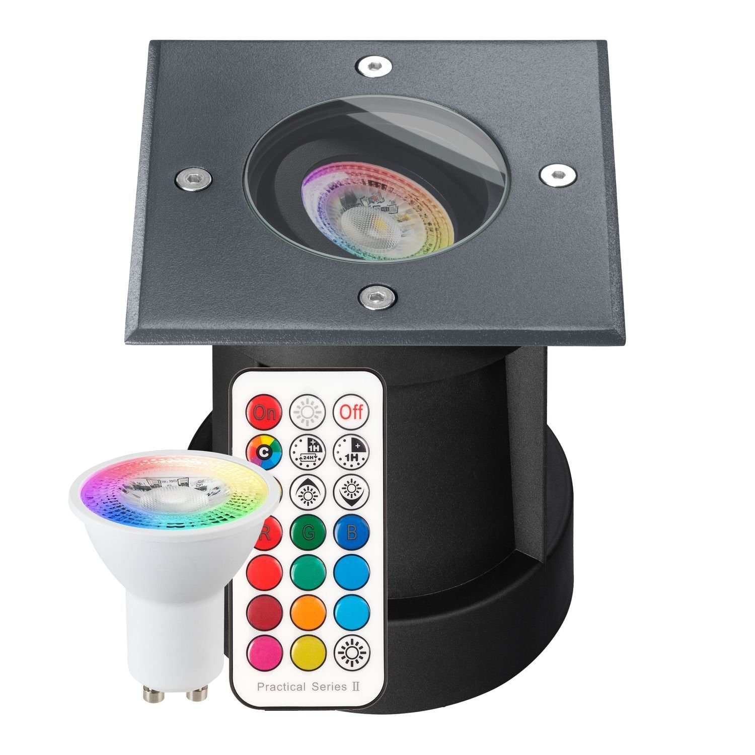 LEDANDO LED Einbaustrahler RGB mit LED - RAL7016 RGB + Set Fernbedienung - Wa Bodeneinbaustrahler