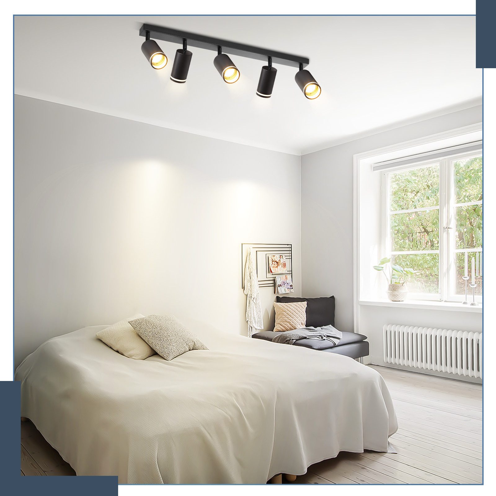 ZMH Deckenstrahler 5 Flammig Schwarz/Weiß GU10 Spots Deckenlampe für Schlafzimmer, Große Anwendungsbereichen, ohne Leuchtmittel, Flurlampe Einstellbar Innen Dec – Bild 2 von 5