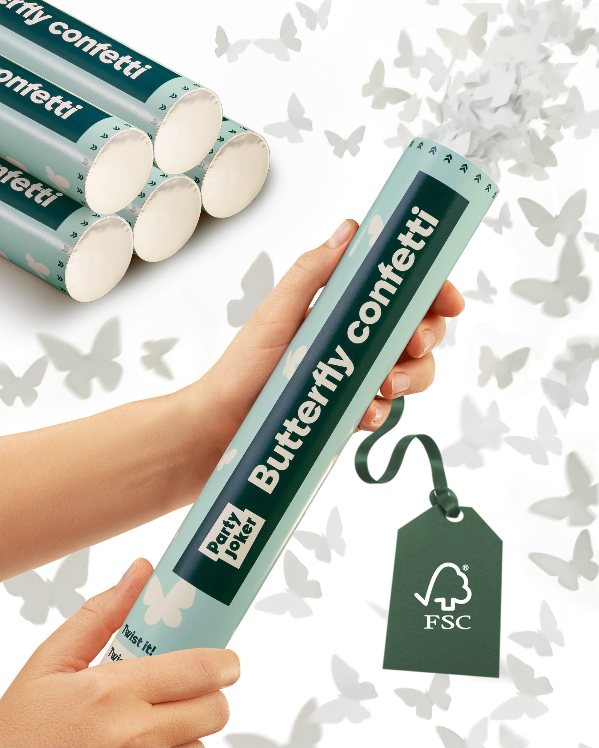 Partyjoker Konfetti Konfettikanone Schmetterling Weiß - FSC Konfetti - 5-8 m - Party, Einfache Bedienung & Sicher – Perfekt für Hochzeitsfotos