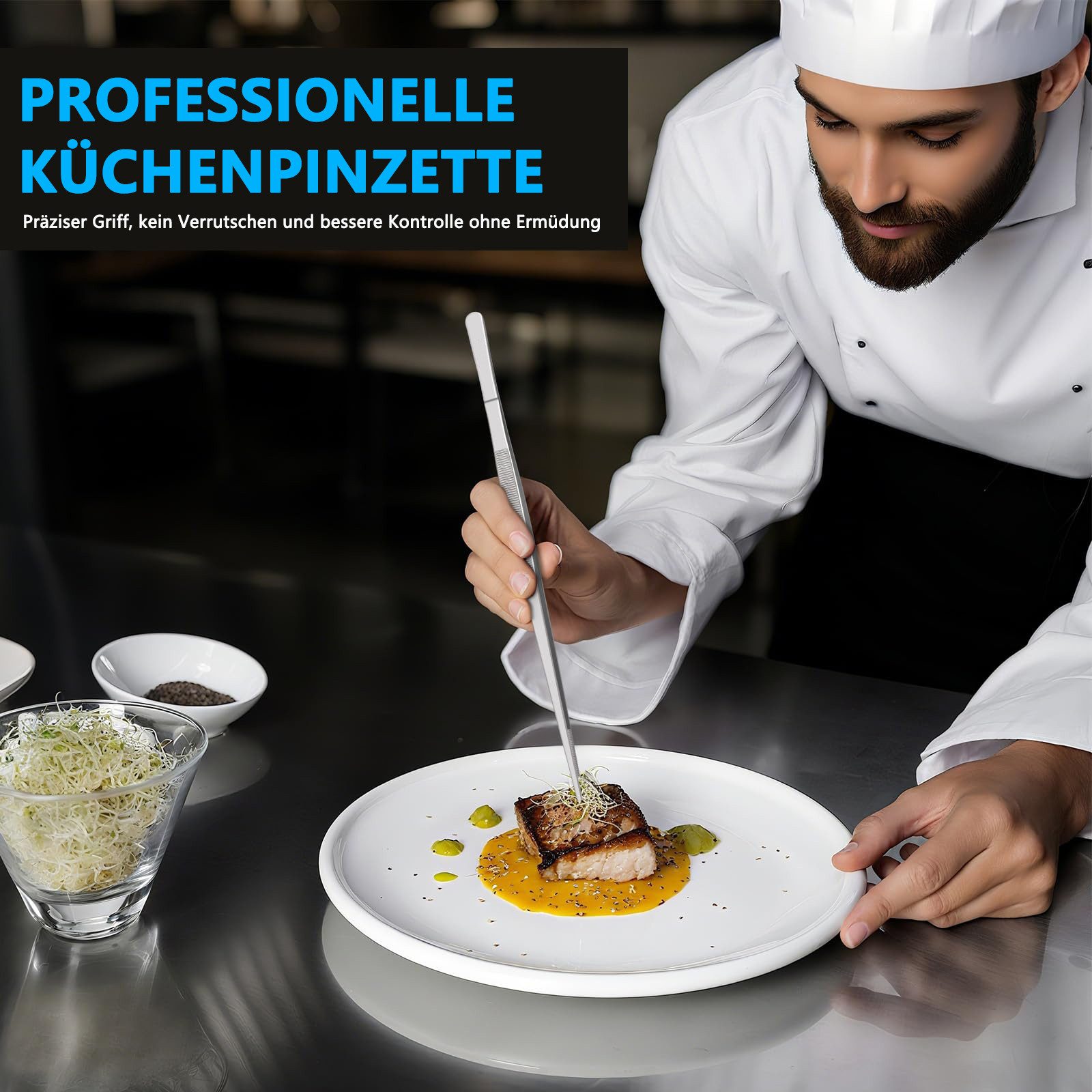 FOUORTUNATE-BEE Grillzange 2er Set Grillzange Edelstahl Lang 30CM Kitchen Kochpinzette, für Kochen Grillen und Backen