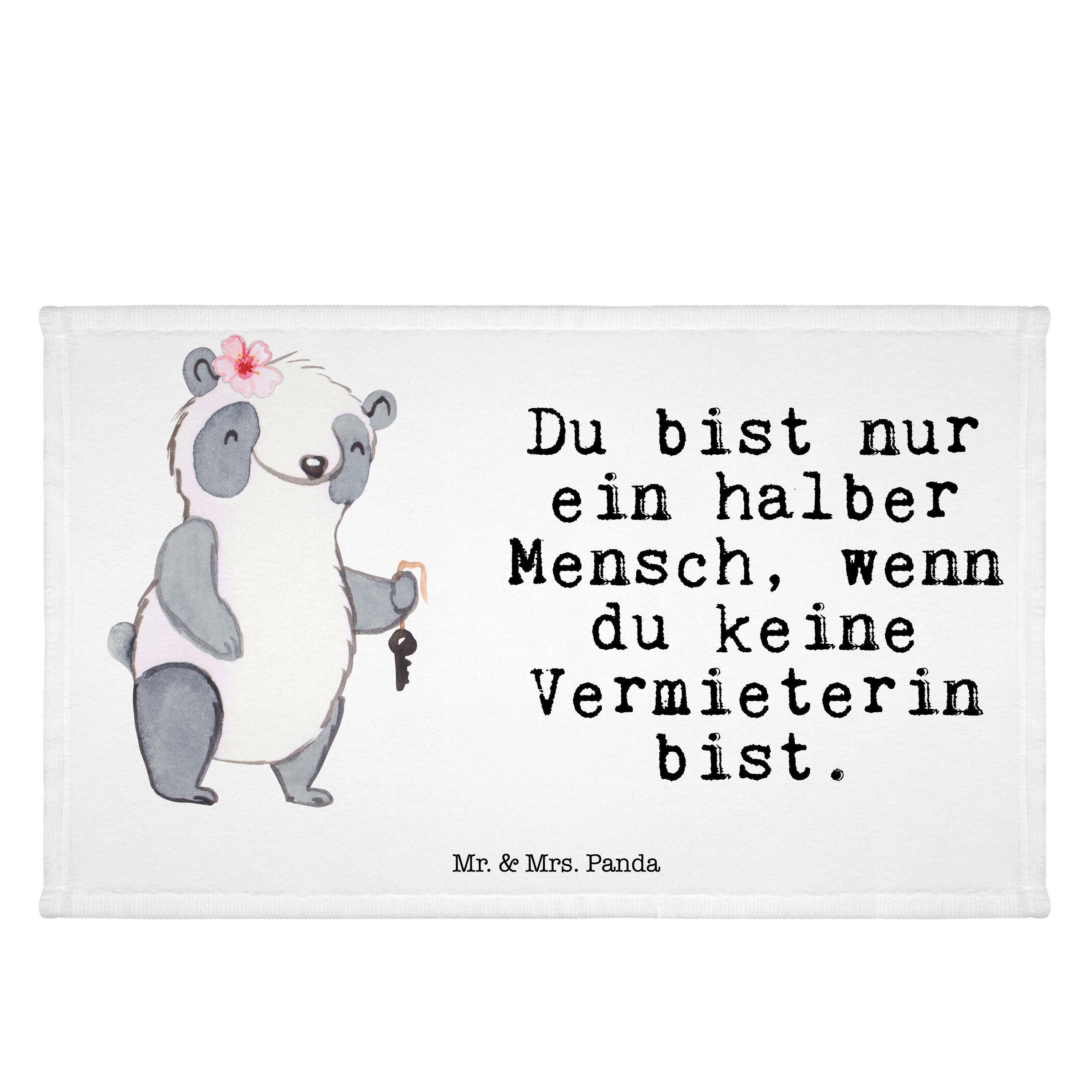 Mr. & Mrs. Panda Handtuch Vermieterin mit Herz - Weiß - Geschenk, Frottier, Beruf, Kinder Handt, (1-St)