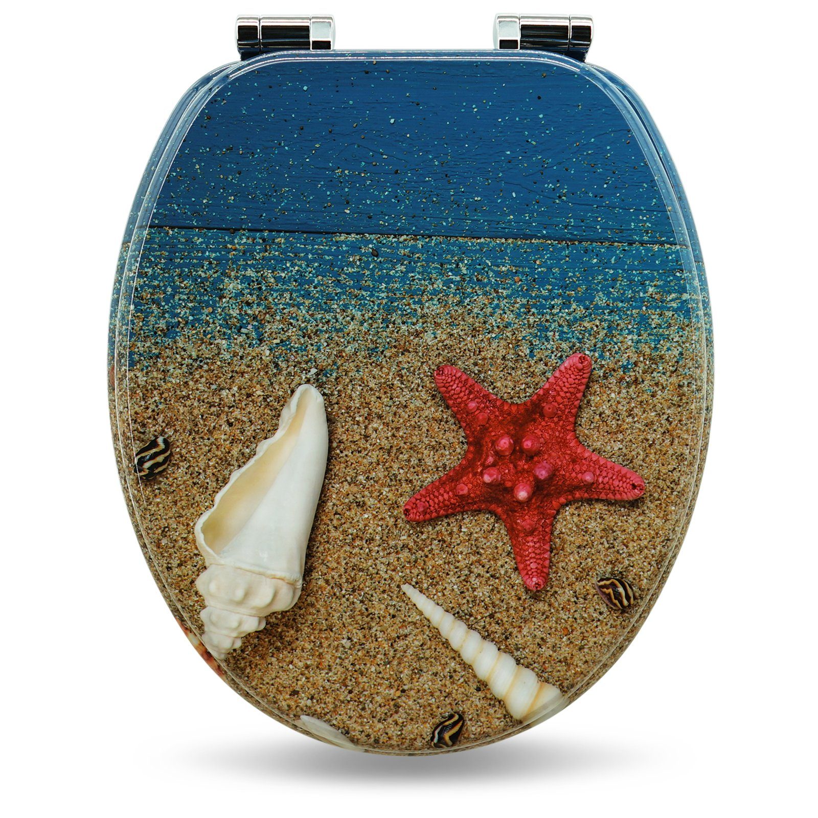 Sanfino WC-Sitz "Red Star" Premium Toilettendeckel mit Absenkautomatik aus Holz, mit schönem Seestern-Motiv, hohem Sitzkomfort, einfache Montage