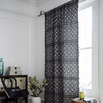 Vorhang Vorhang Vorhang aus Jacquard geometrisch schwarz Quaste, AUKUU, Bohemian Stil Küchenvorhang Erkerfenster