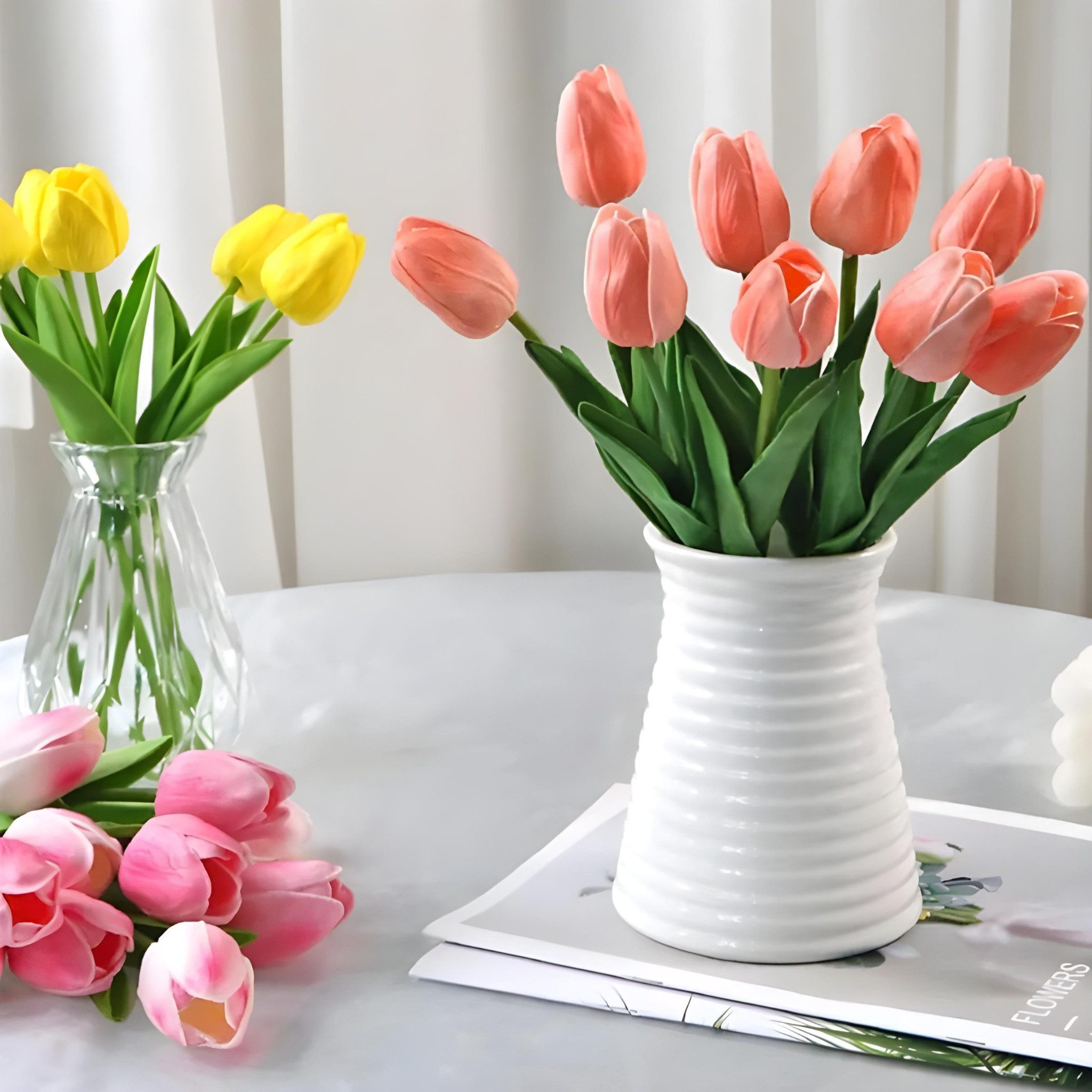 Kunstblume Blumenstrauß Kunstrosen Tulpen Blumenstrauß Bündel Tulpe, HS.SUPPLY, Tulpenstrauß täsuchend echt, Blumenbündel, Höhe 35cm