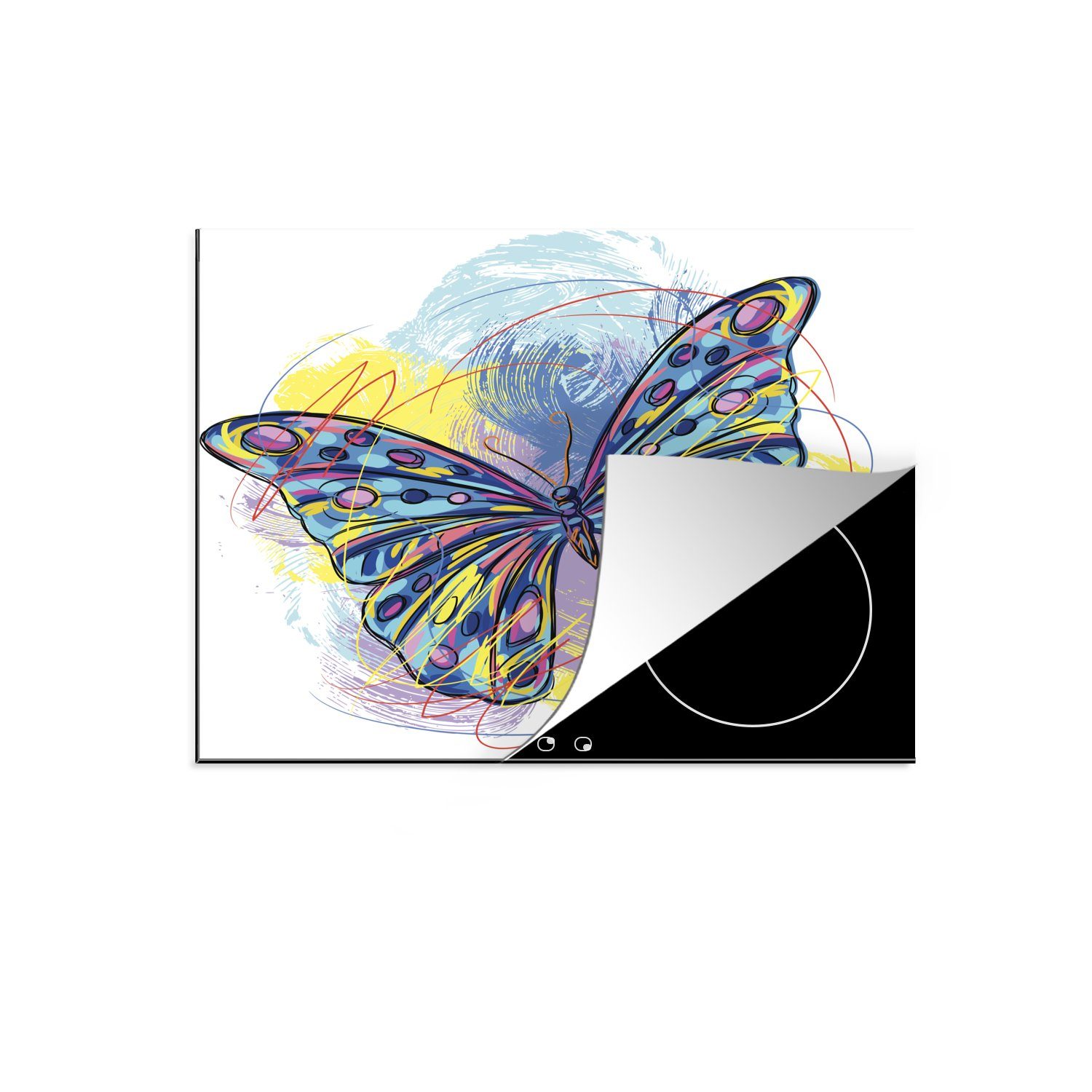 eines Illustration MuchoWow cm, nutzbar, (1 Schmetterlings, tlg), Eine Vinyl, Mobile Arbeitsfläche Ceranfeldabdeckung bunten 65x52 Herdblende-/Abdeckplatte