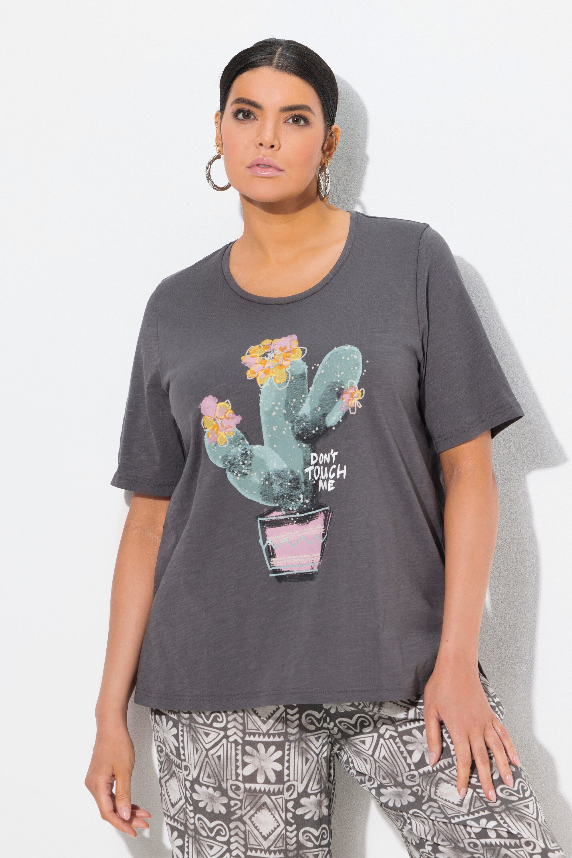 Ulla Popken T-Shirt T-Shirt Kaktus Classic Rundhals Halbarm günstig online kaufen