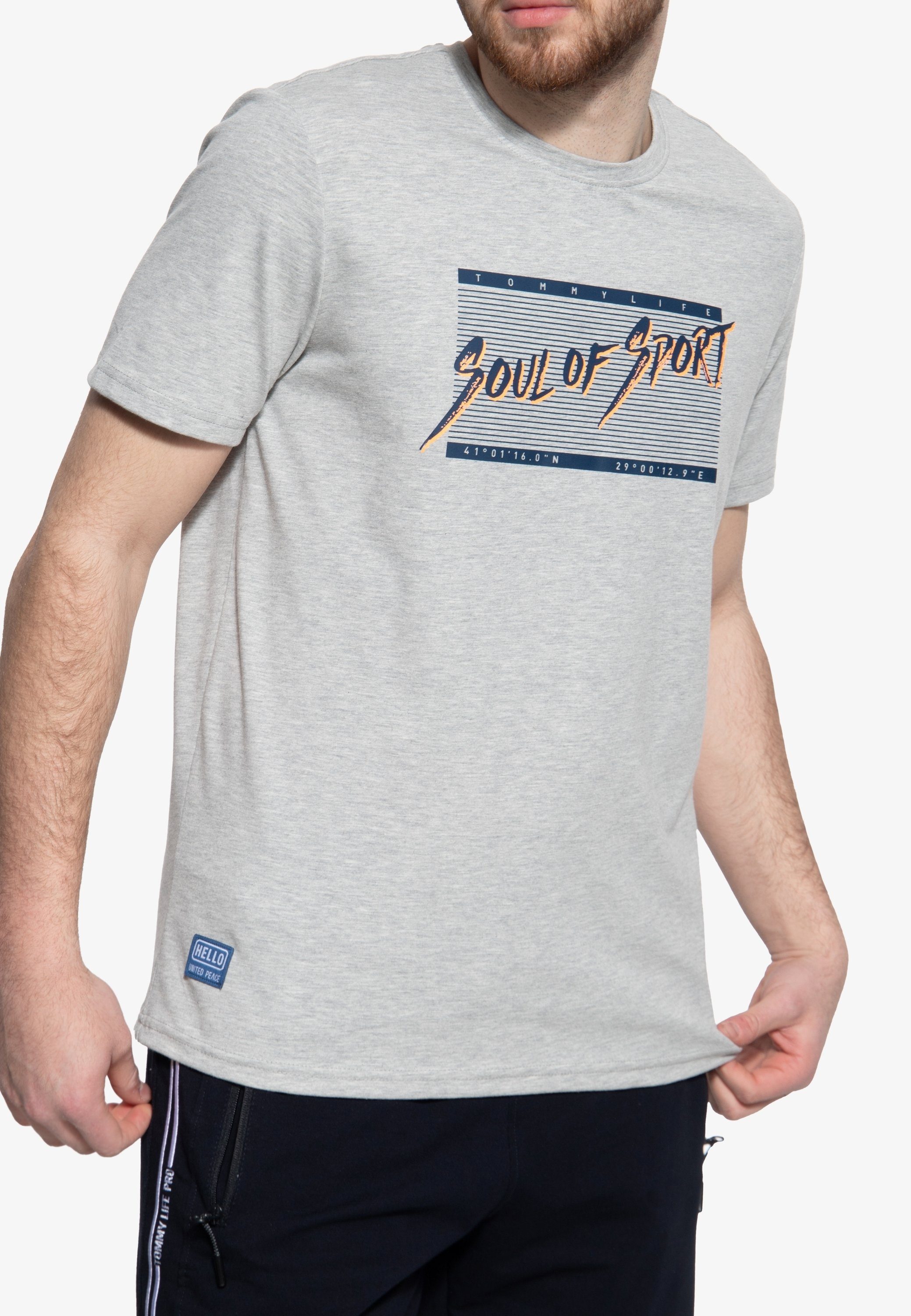 TOMMY LIFE Print-Shirt Soul of Sport (1-tlg) grau