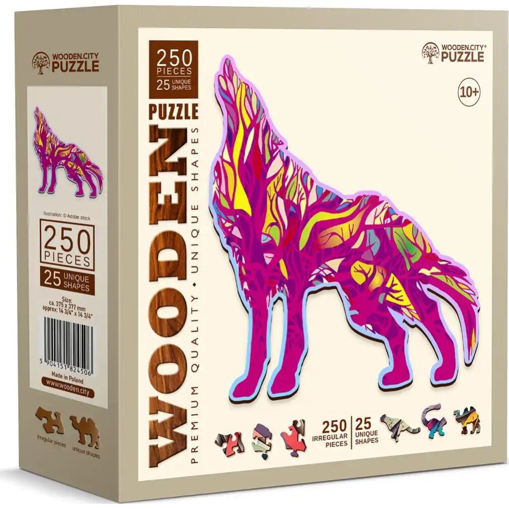Wooden City Puzzle Heulender Wolf Holzpuzzle 250 Teile, Puzzleteile