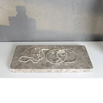 wohnfreuden Dekotablett Marmor Naturstein Deko-Tablett 30 cm grau flach eckig, 32994