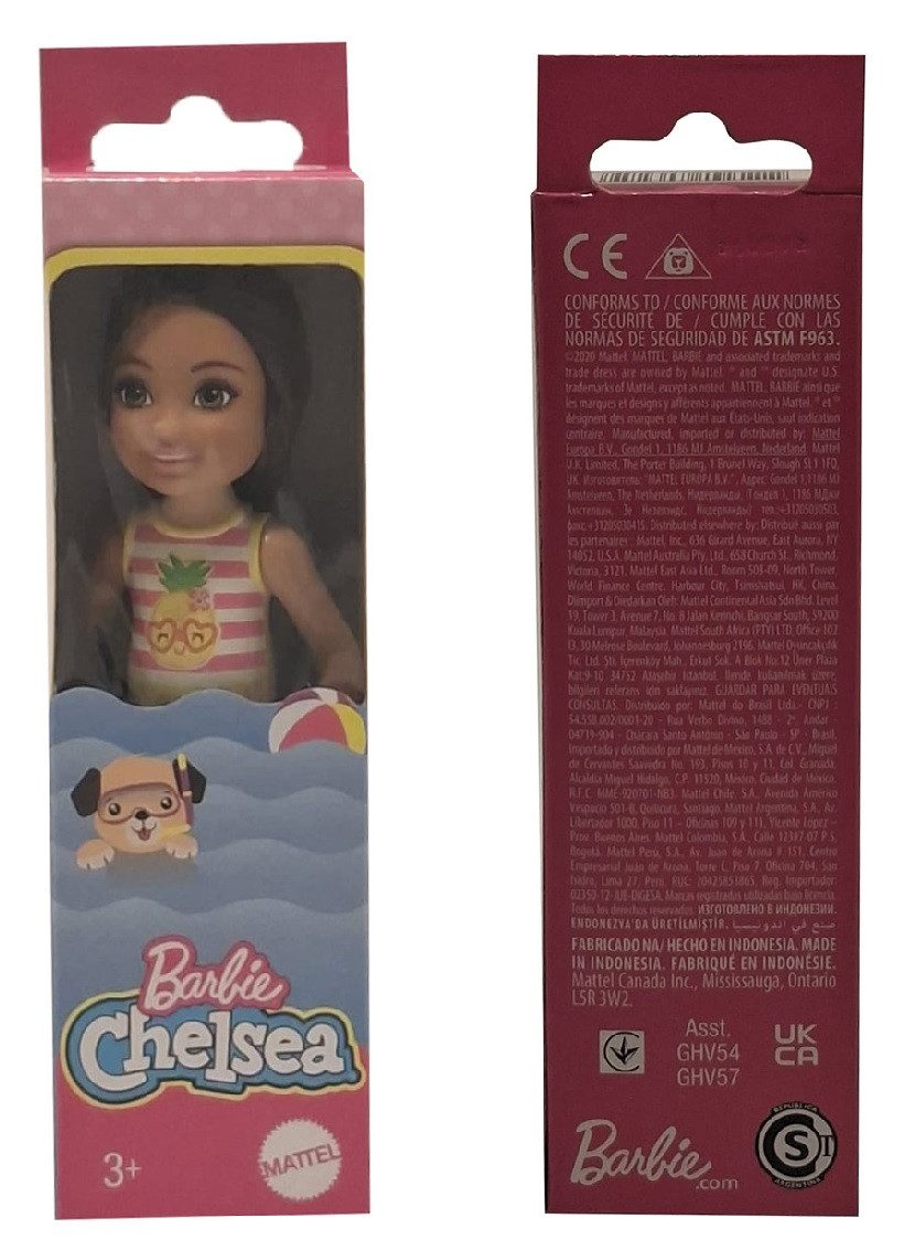 Barbie Stehpuppe Barbie Chelsea Club - Puppe mit Badeanzug im Ananas-Design Modepuppe