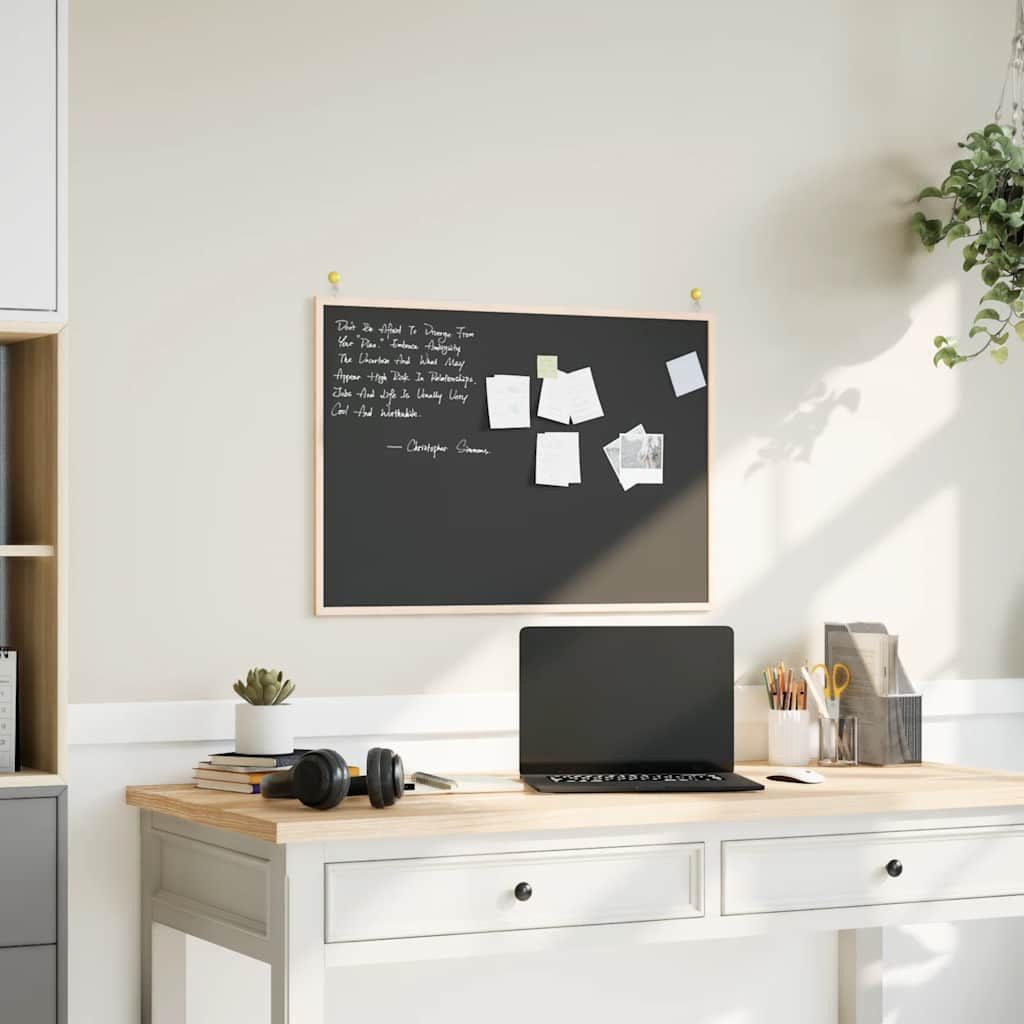 vidaXL Pinnwand Kreidetafel mit Rahmen aus massivem Kiefernholz Schwarz 80 x 55 cm