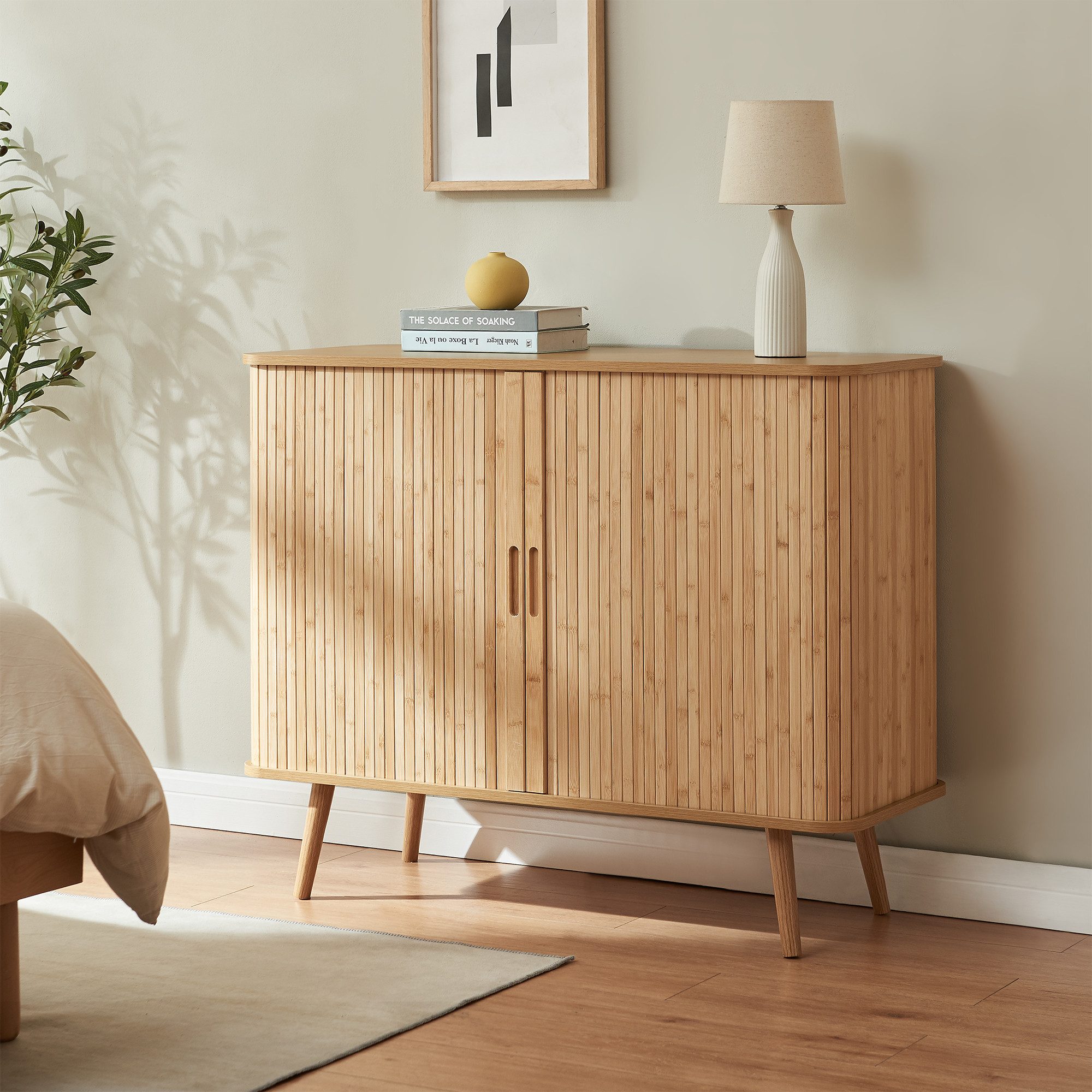 en.casa Sideboard, »Nordkapp« mit 2 Türen 100 x 40 x 80 cm Bambus