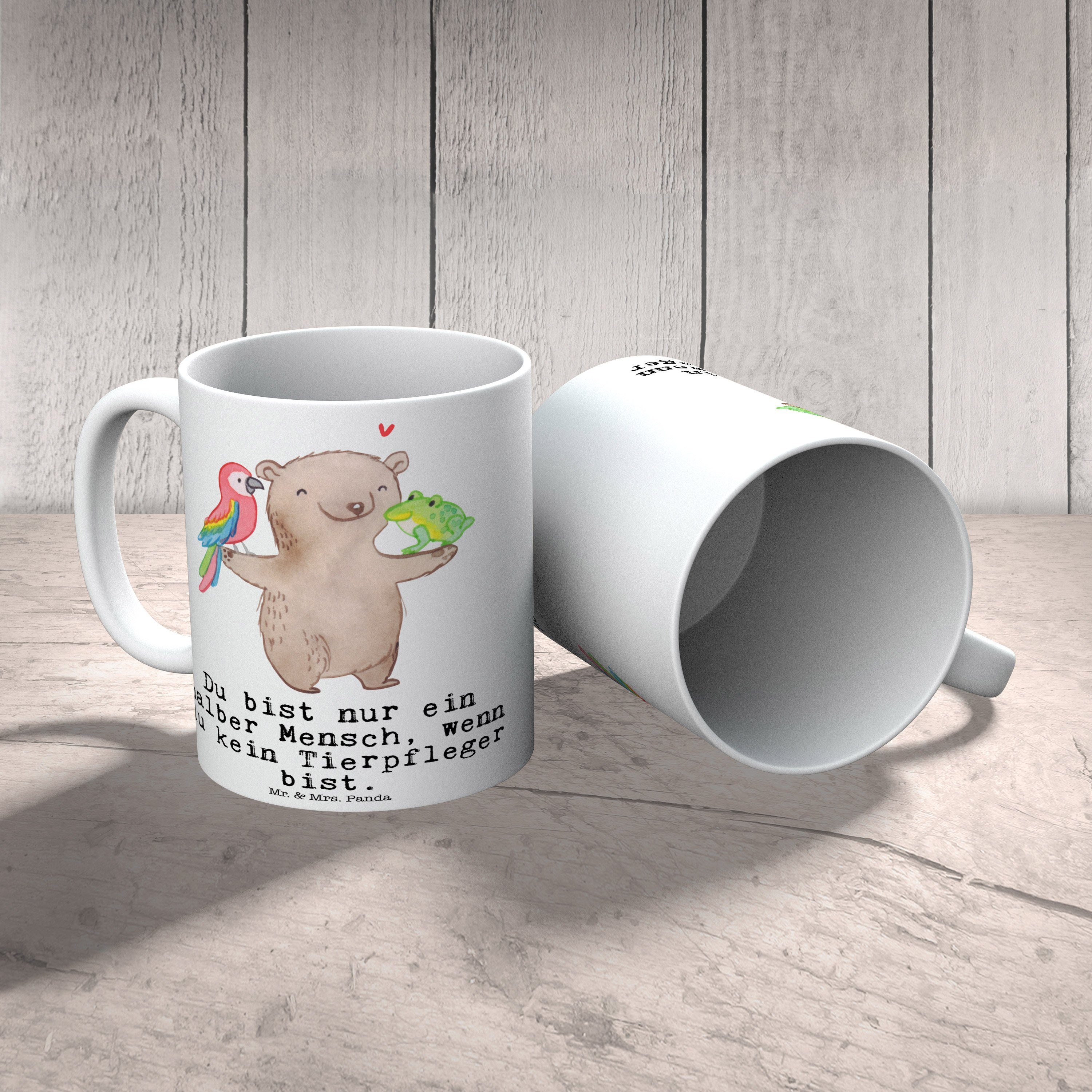 Geschenk, Mr. mit Kaffeetasse, Weiß - Teetasse, Tasse, Tasse Keramik Panda Tierpfleger & Mrs. Herz -