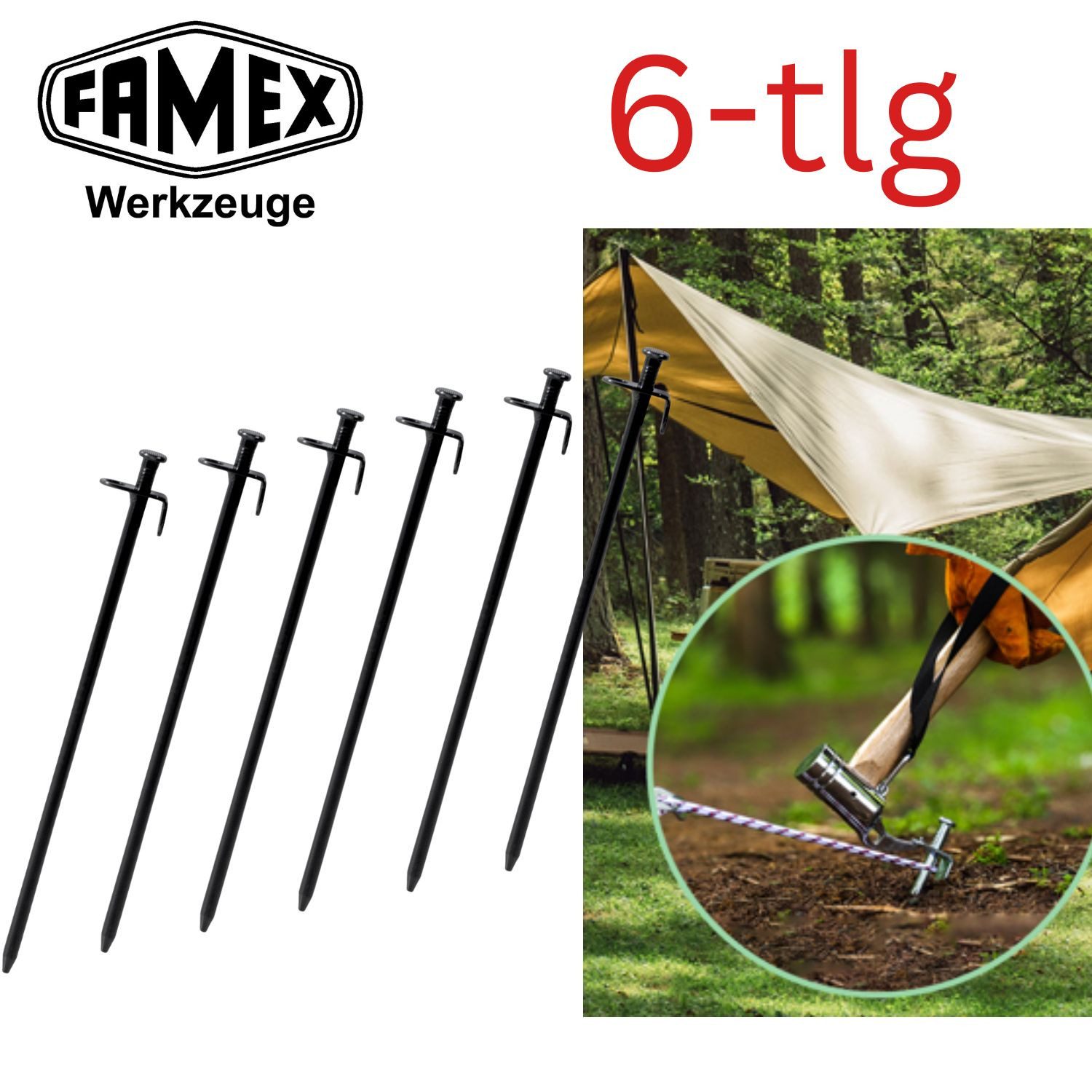 FAMEX Zelthering Bodenanker, 30cm, 6 Stück, (Sandheringe), extra stabil, sturmsicher