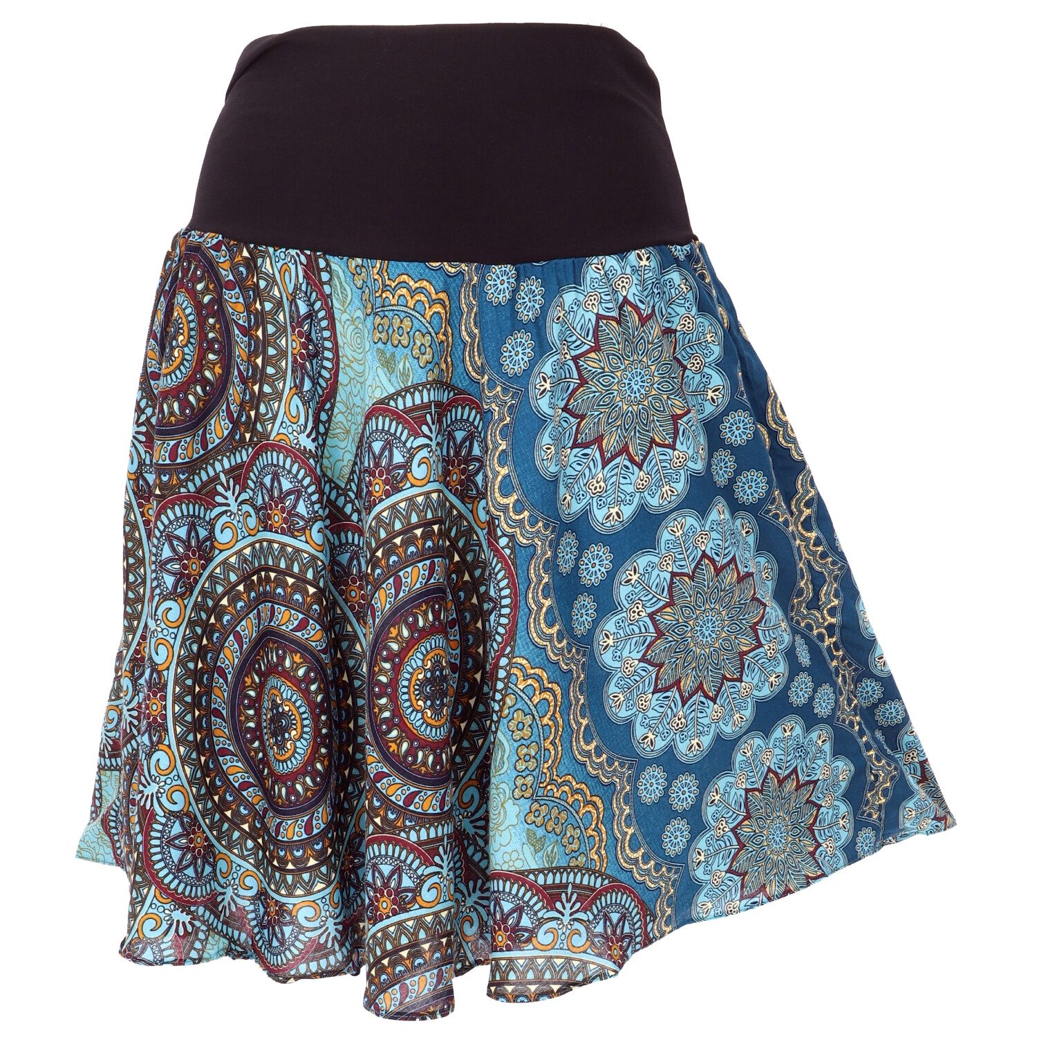 Guru-Shop Minirock Luftiger Minirock, Boho Sommerrock - petrol/braun Boho