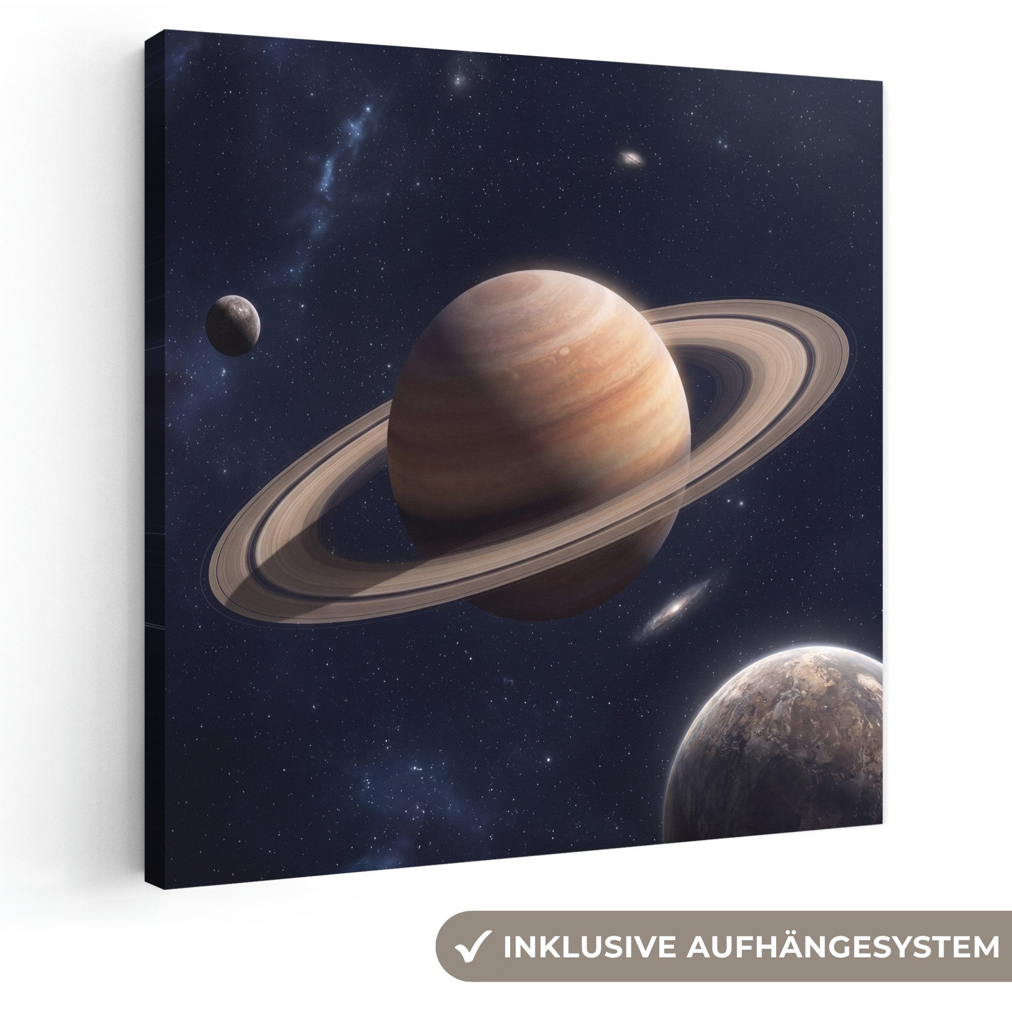 OneMillionCanvasses® Leinwandbild Planeten - Saturn - Weltraum, Fotodruck (1 St), Wandbild, Deko Schlafzimmer Wohnzimmer Flur 20x20 cm