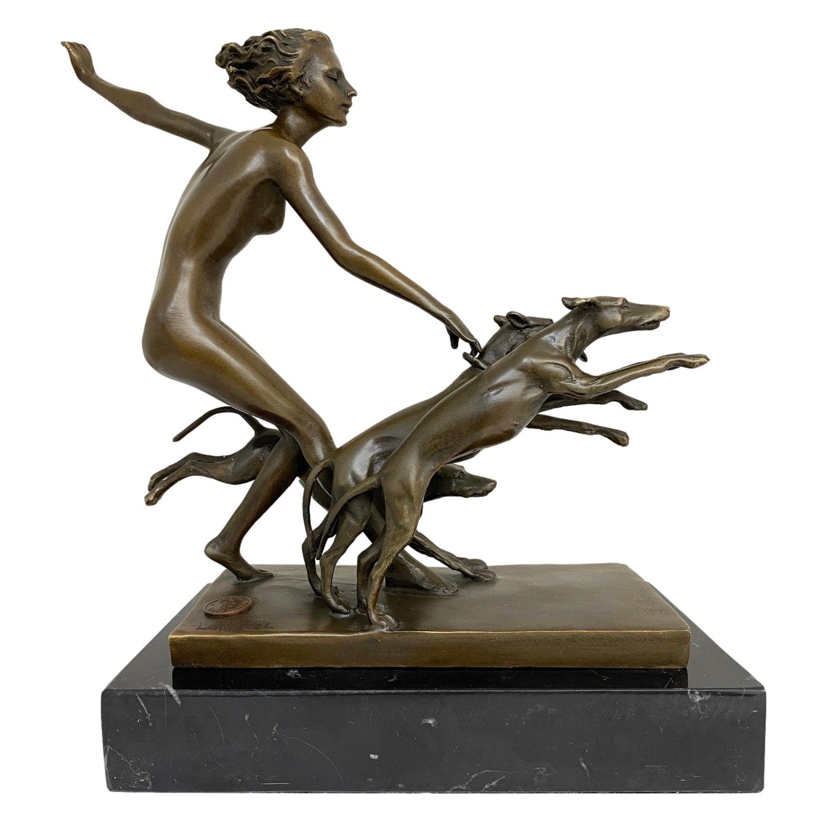 Aubaho Skulptur Bronzeskulptur Figur Göttin Diana Hund nach Lorenzl Antik-Stil Replik