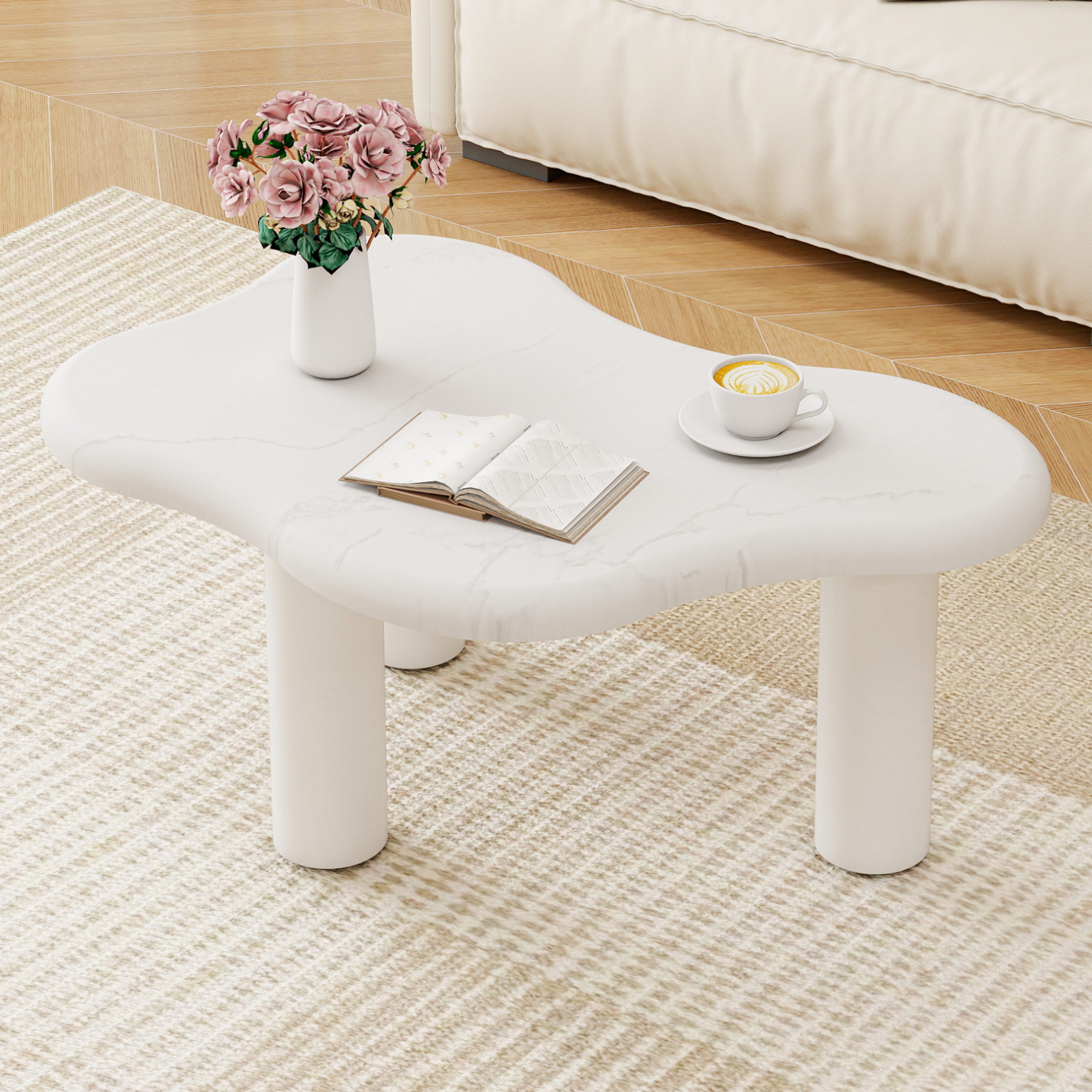 OKWISH Couchtisch Kaffeetisch Beistelltisch (mit abgerundeten Kanten und stabilen Massivholzbeinen, pflegeleichte Oberfläche), mit abgerundeten Kanten und stabilen Massivholzbeinen