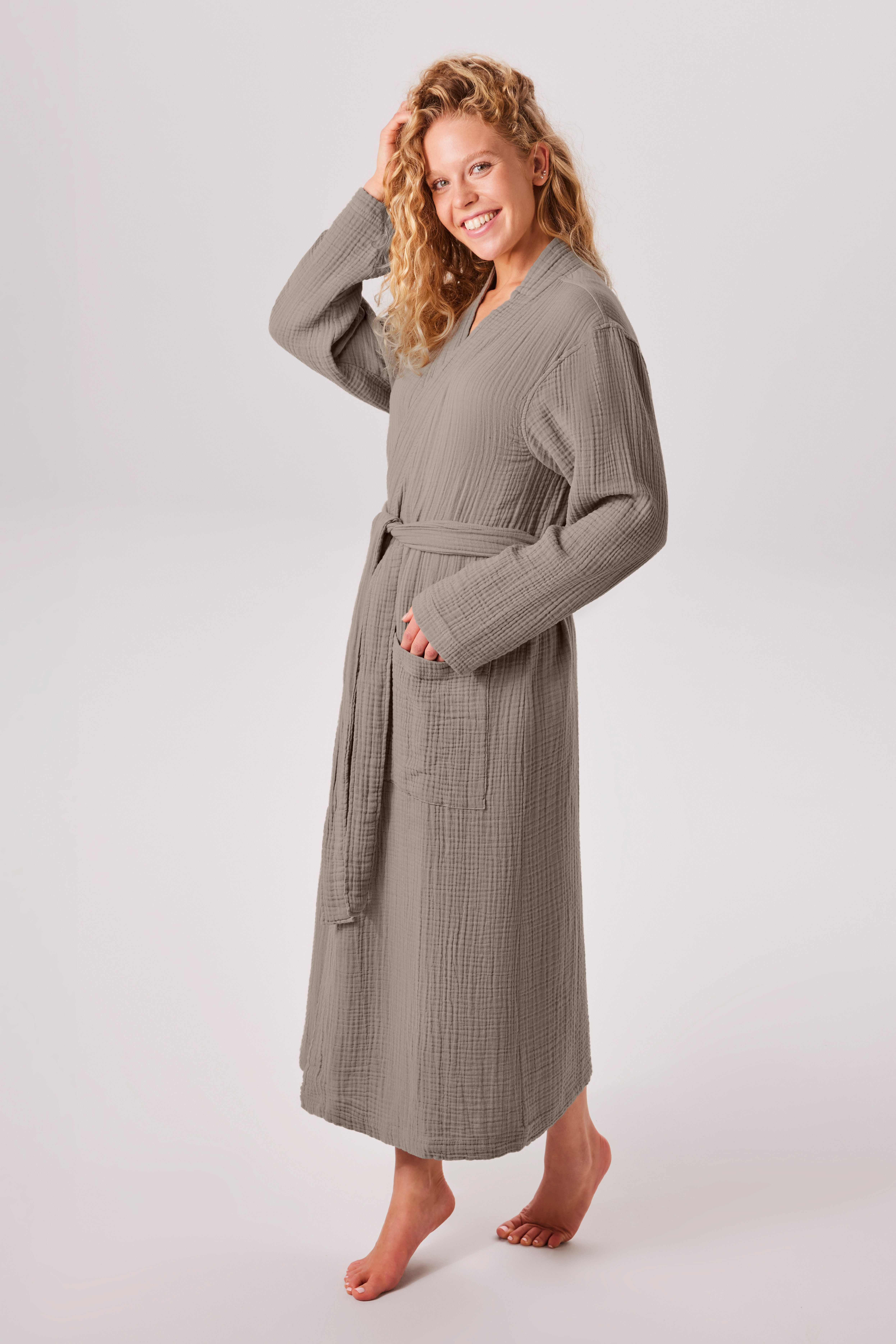 my home Bademantel Juna Musselin, ideal für Sauna & Spa, Hotelbademantel, M günstig online kaufen