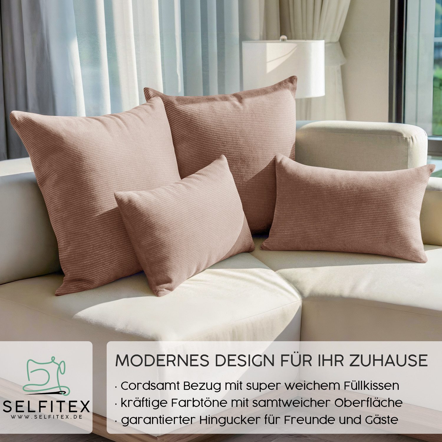 Selfitex Dekokissen 4er Set Cord Kissen inkl. Füllkissen, 2x 50x50 & 2x 30x günstig online kaufen
