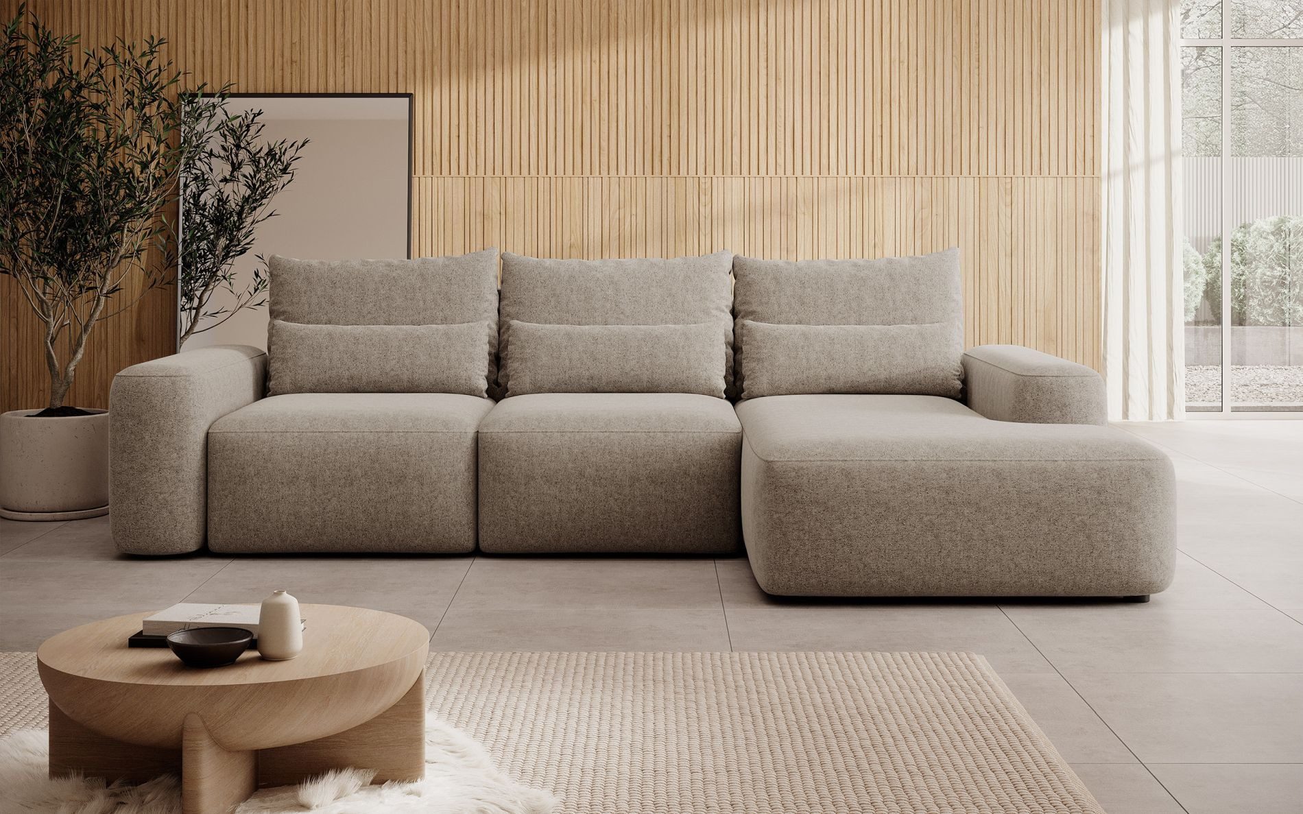 Selsey Ecksofa CARNOS, mit Schlaffunktion, Bettkasten, Chenille-Bezug, Lendenkissen