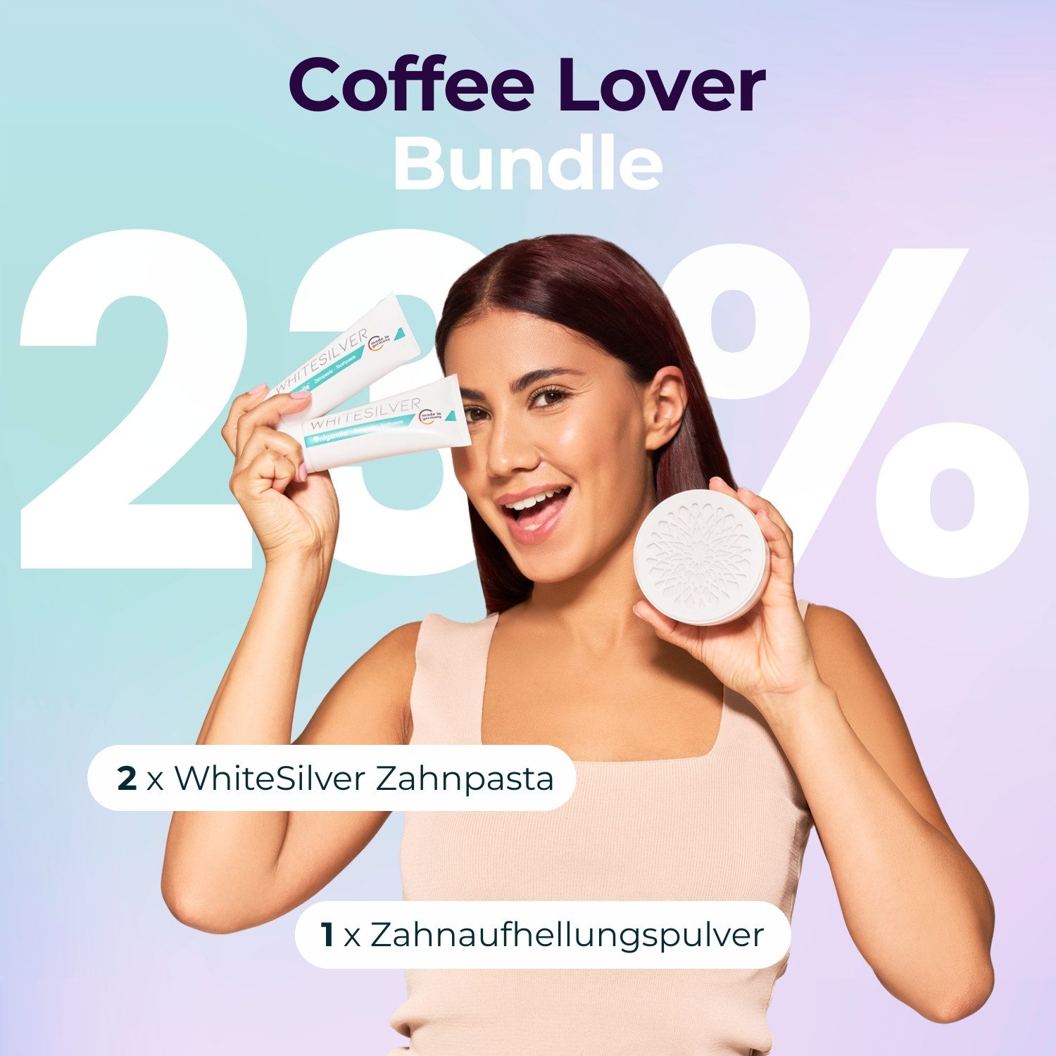OnlySmile Zahnbleaching-Kit Coffee Lover Bundle – Zahnpulver & 2x WhiteSilver Zahnpasta, Enthält 1x Zahnpulver + 2x WhiteSilver Zahnpasta