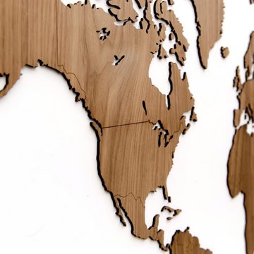 MiMi Innovations Wandbild Weltkarte-Wanddeko Holz Exclusive Walnuss 130×78 cm