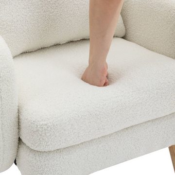 Merax Sessel mit Zierkissen und Massivholzbeine, Loungesessel, Einzel Loungesofa, Einzelsessel mit Teddyplüsch, Relaxsessel