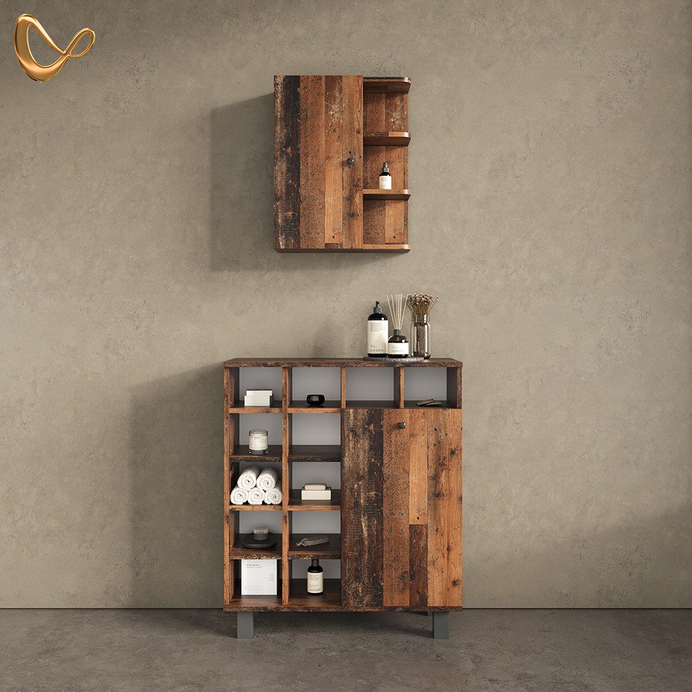 Livinity® Wäscheschrank Fucino, Eiche rustikal, 78.4 x 91.6 cm (1-St)