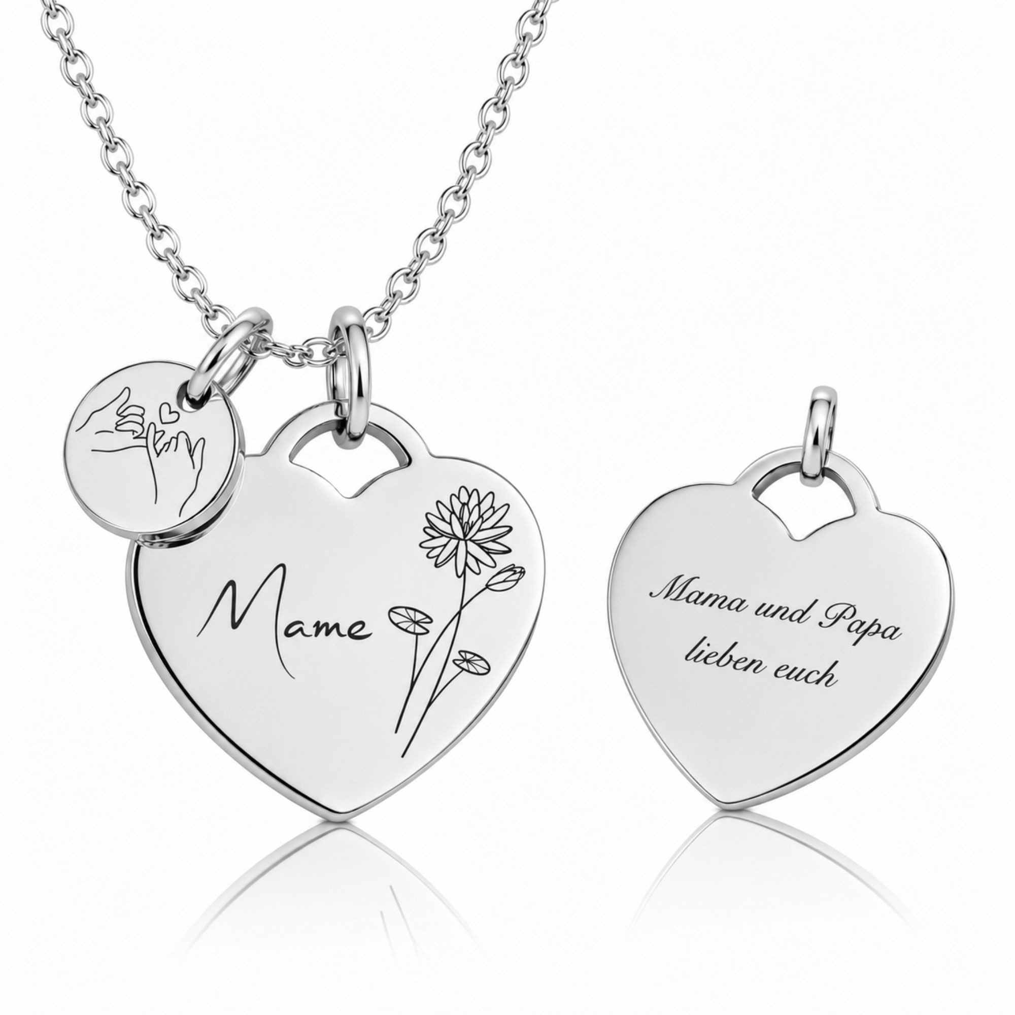 BS Schmuckdesign Personalisierte Halskette Damen Herzkette Name und Monatsblume Gravur (inkl. Gravur), vollständig personalisierbar inkl. Geschenkbox