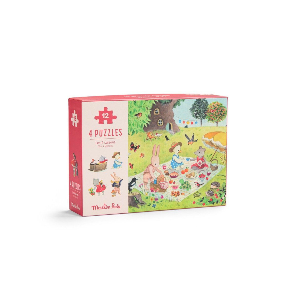 Moulin Roty Puzzle 4 Mini Puzzles La Grande Famille vier Jahreszeiten 12 Teile, 12 Puzzleteile