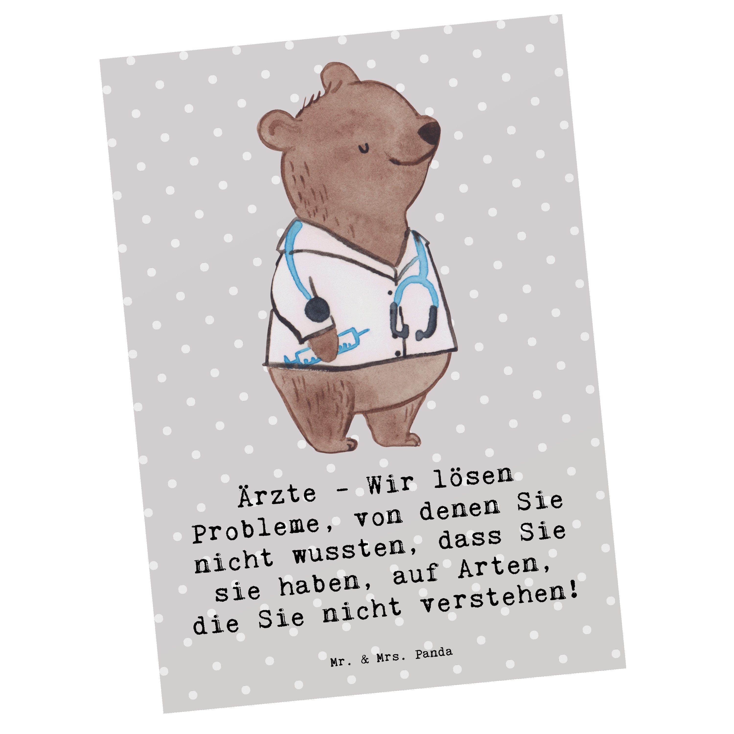 Mr. & Mrs. Panda Postkarte Arzt Probleme Lösen, Postkarte, Grau Pastell, Ärztin, Postkarte, Ansi, Geschenk Notfallmediziner Geschenke für Berufstätige