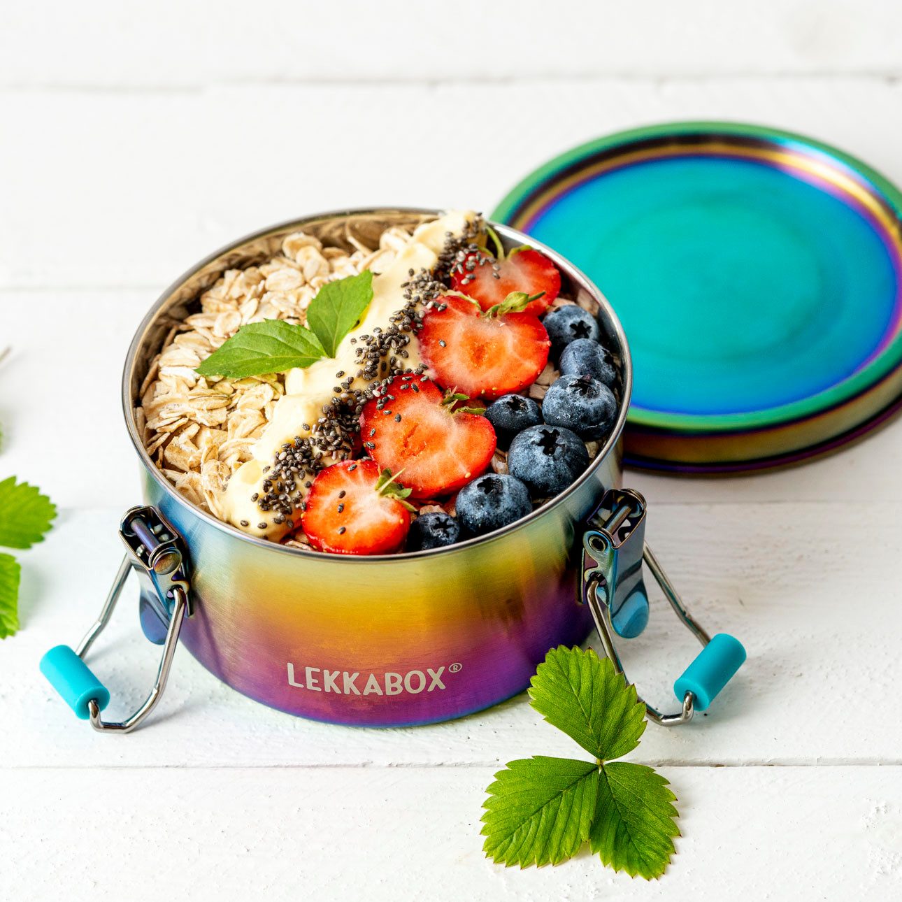 LEKKABOX Lunchbox Rainbow Clipsy Edelstahldose, 400ml - auslaufsichere Kinder Brotdose, Auslaufsicher – selbst bei saftigem Obstsalat & flüssigem Joghurt